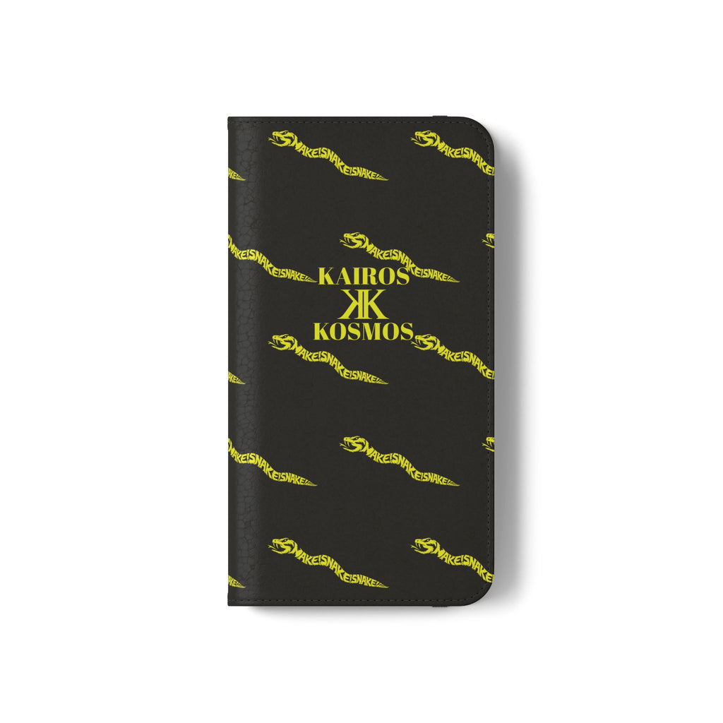 Aspis Collection Flip Case Phone Wallet — Black & Gold Kairos Kosmos Pattern