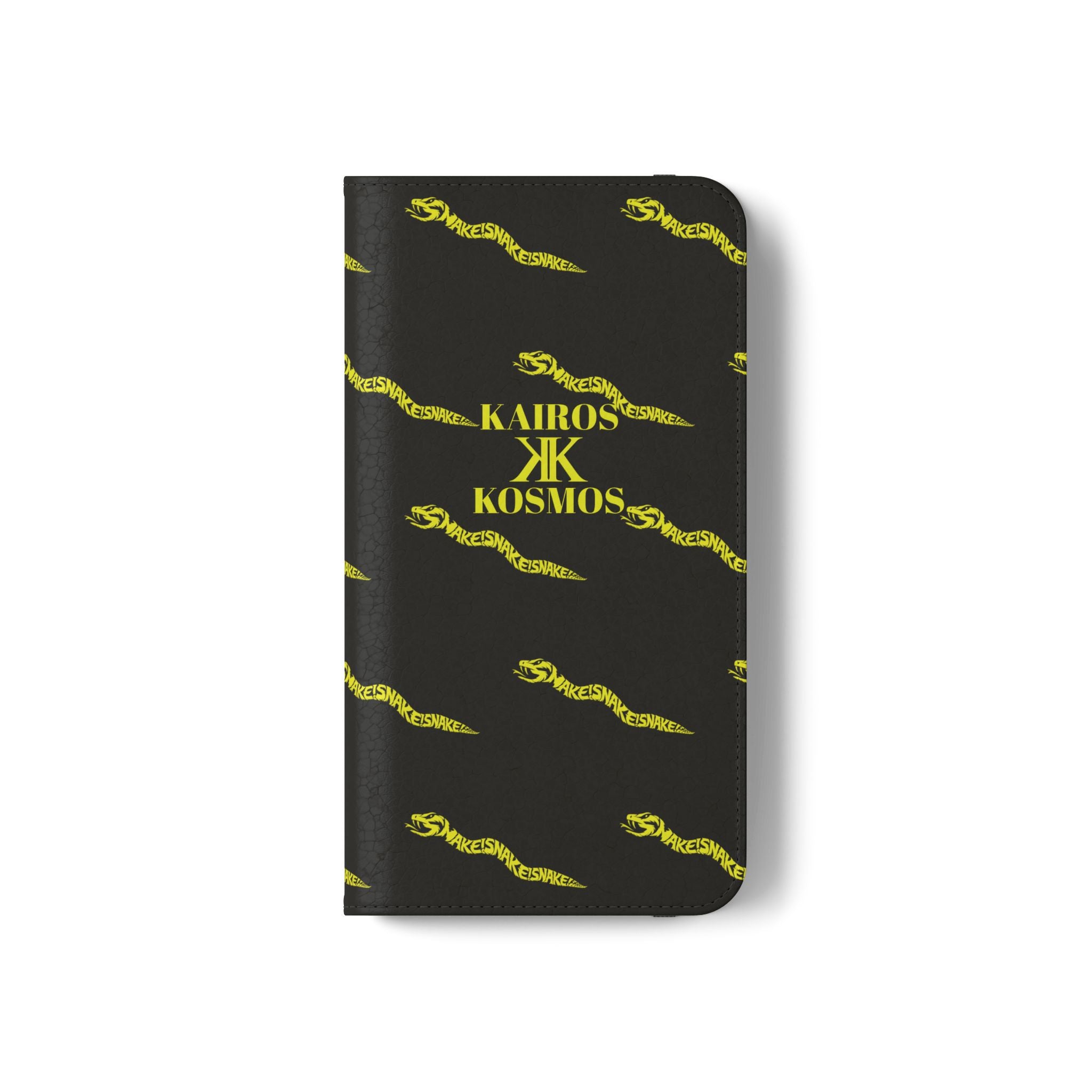 Aspis Collection Flip Case Phone Wallet — Black & Gold Kairos Kosmos Pattern