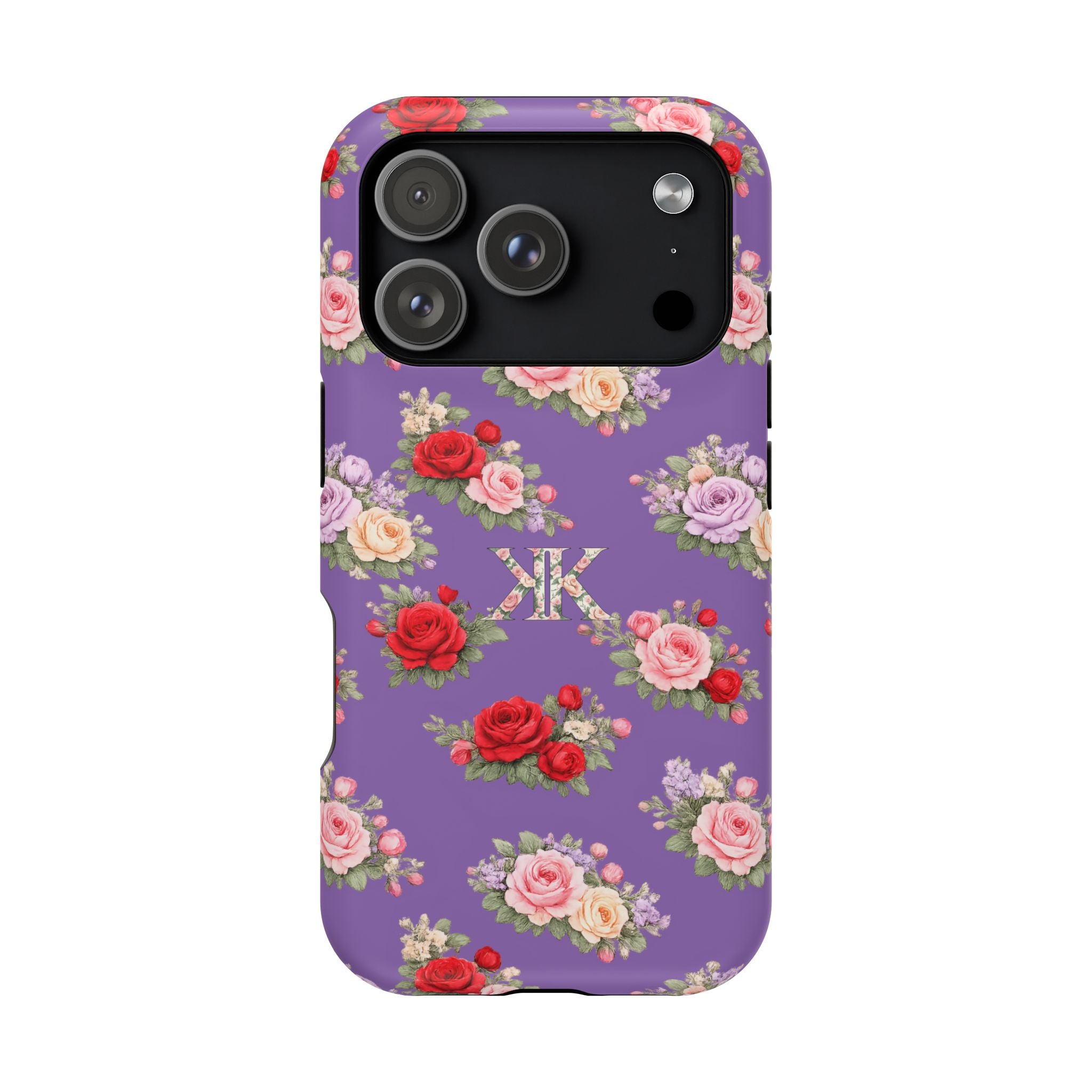 Anthos Collection Light Purple Vintage Floral Rose Pattern Magnetic Impact-Resistant Phone Case