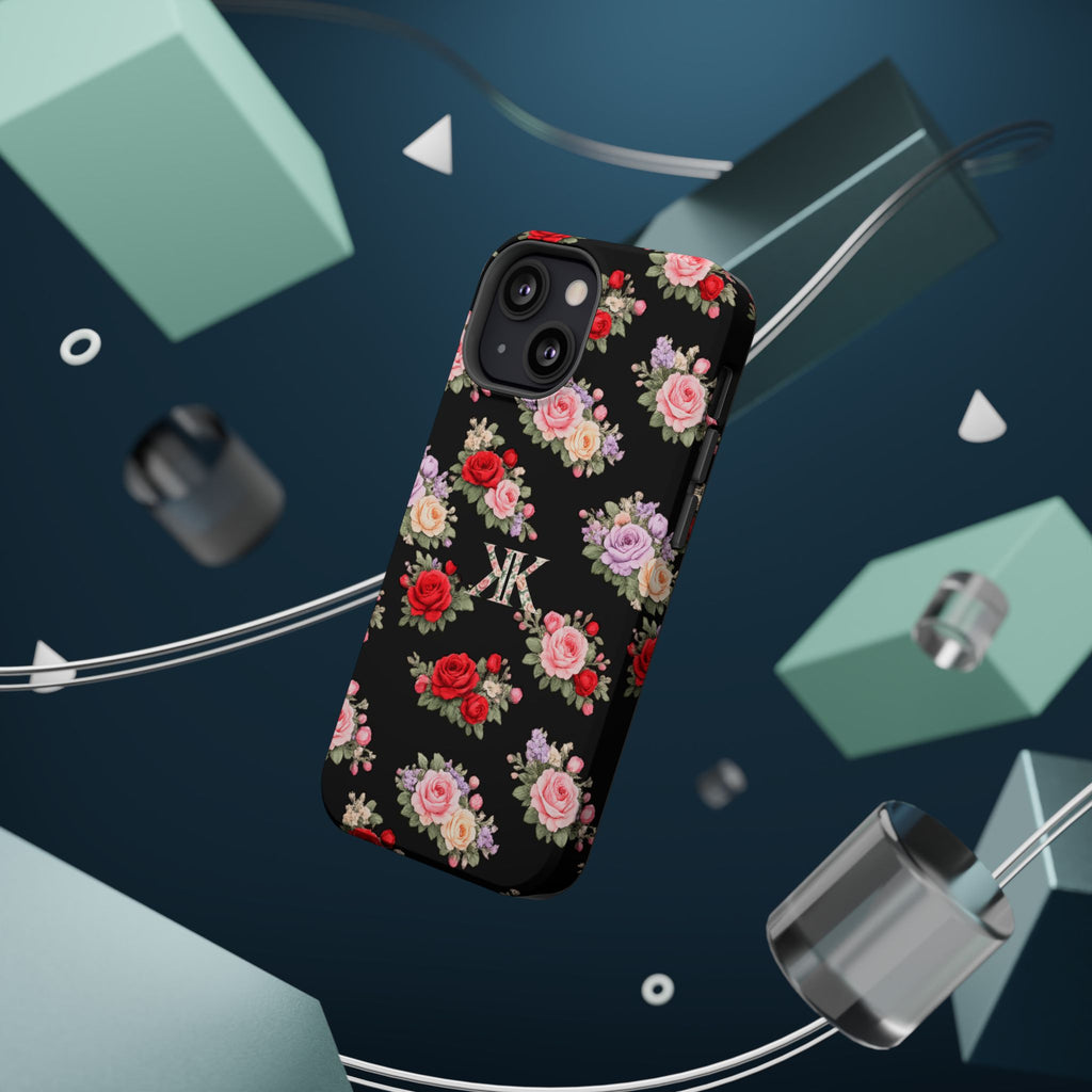 Anthos Collection BLACK Vintage Floral Rose Pattern Magnetic Impact-Resistant Phone Case
