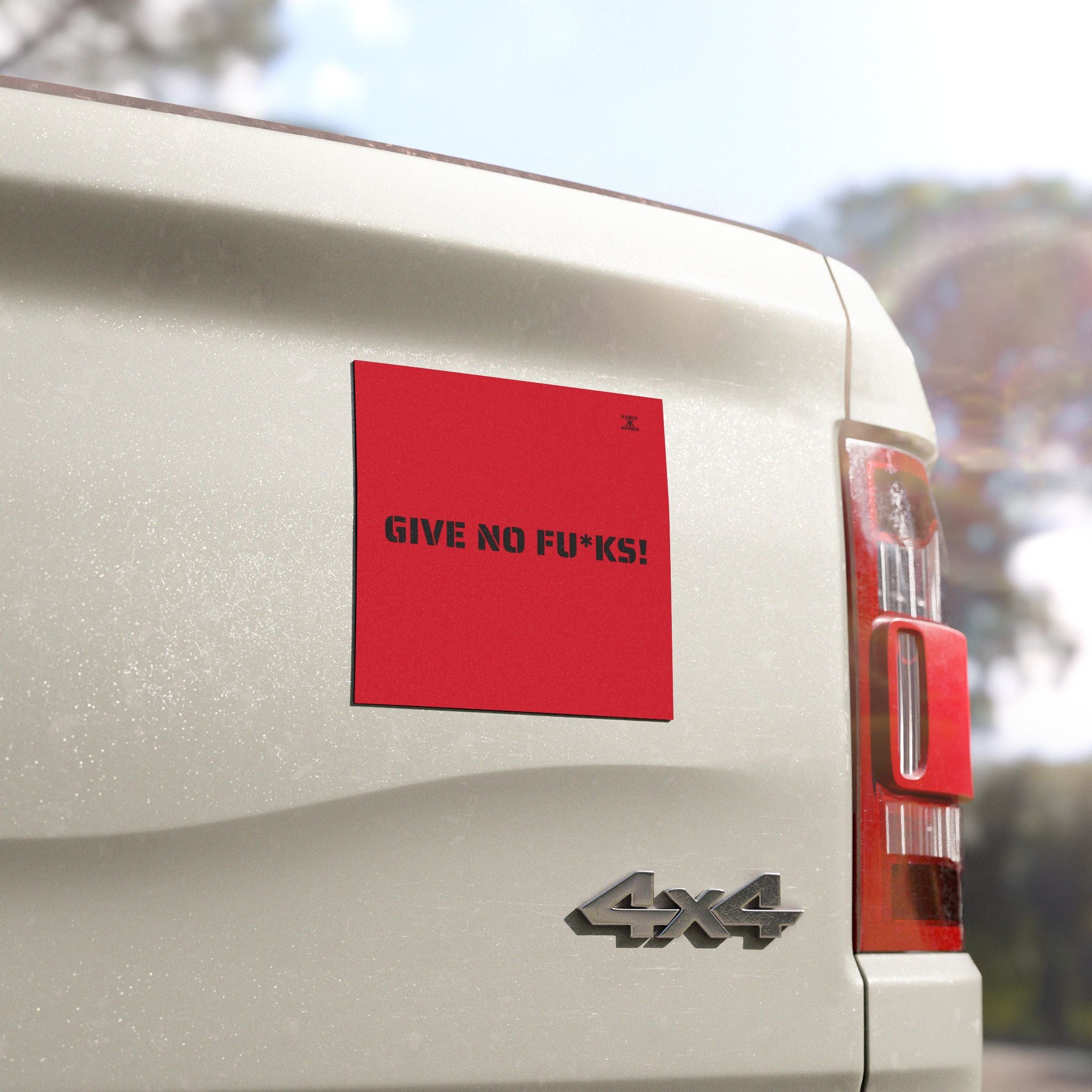 Kairos Kosmos Car Magnet RED — "GIVE NO FU*KS!" Bold Black Vinyl Décor