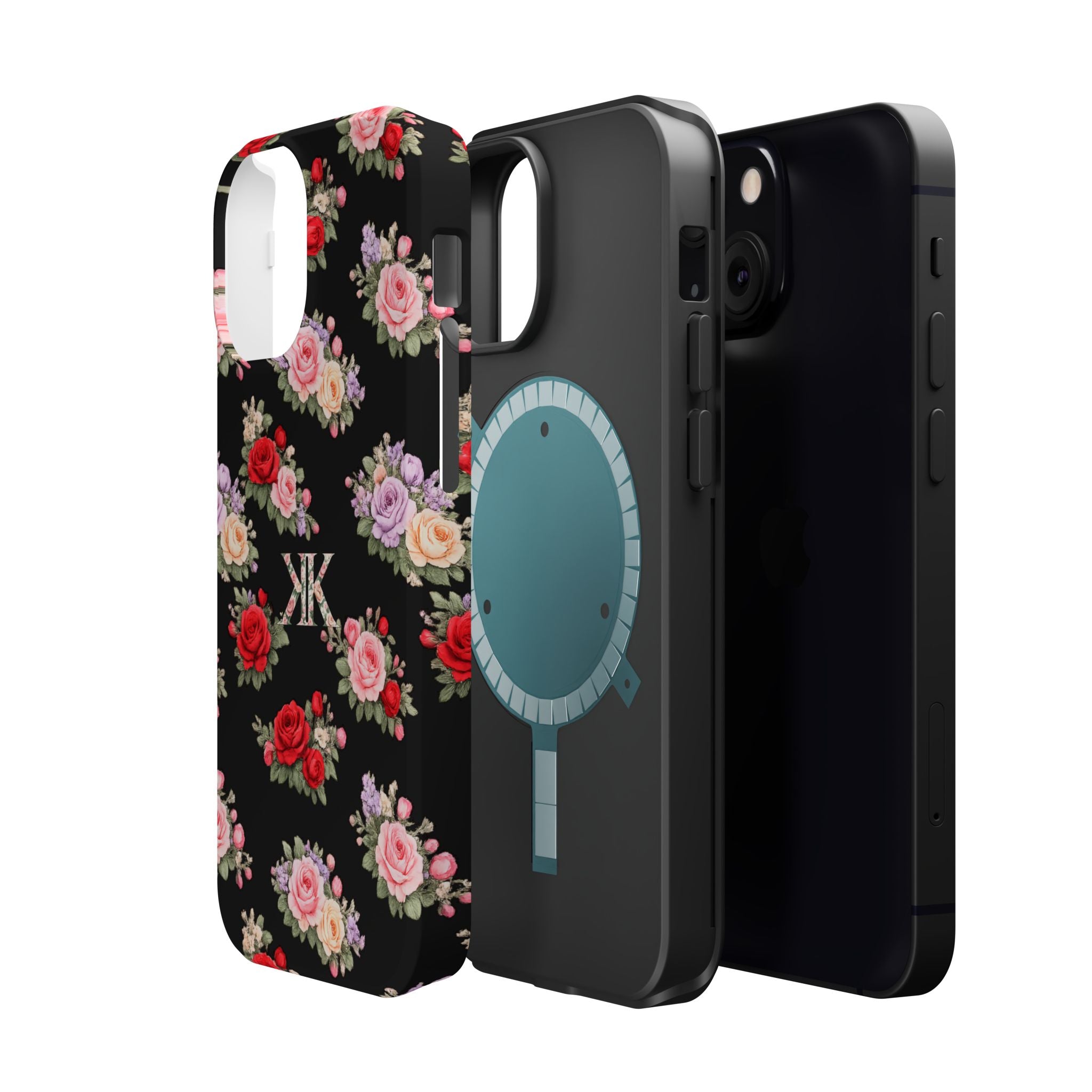 Anthos Collection BLACK Vintage Floral Rose Pattern Magnetic Impact-Resistant Phone Case