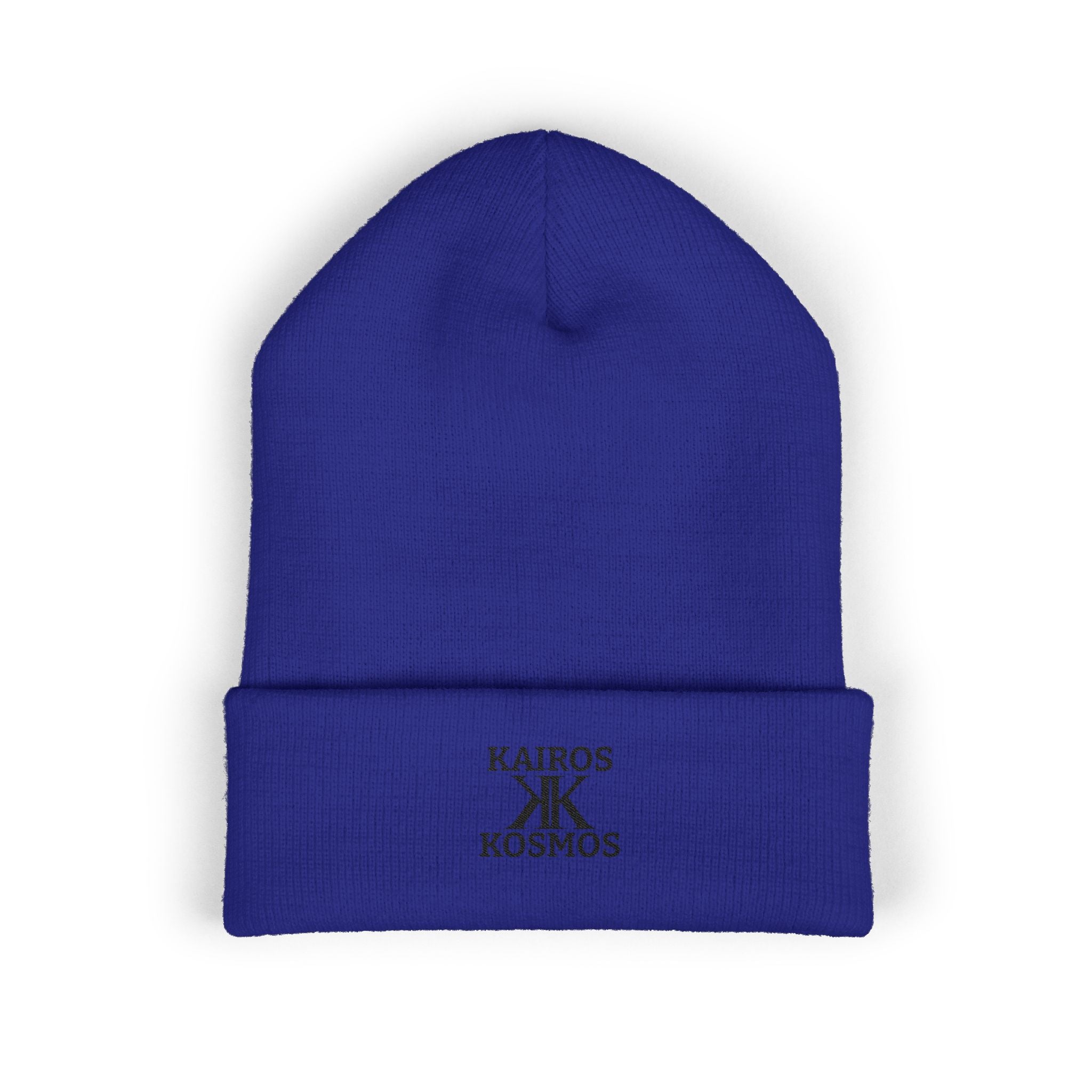 Kairos Kosmos Embroidered Cuffed Beanie — Minimal Logo Knit Hat