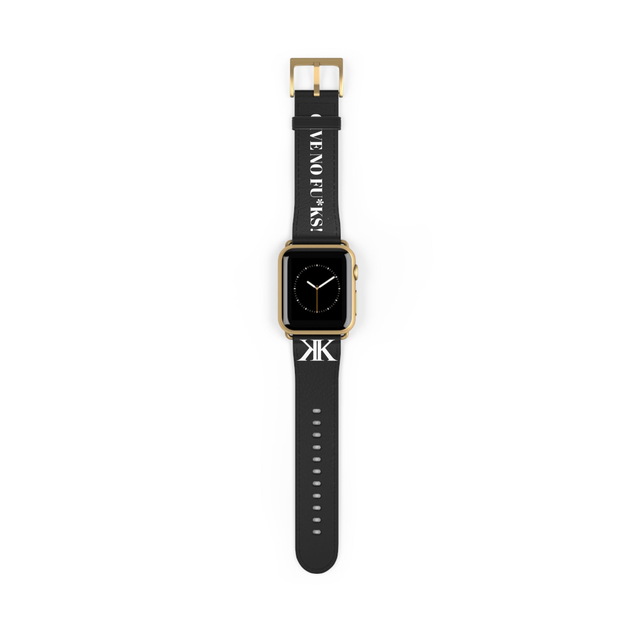 Watch Band BLACK — Leather Strap with "GIVE NO FU*KS!" Text