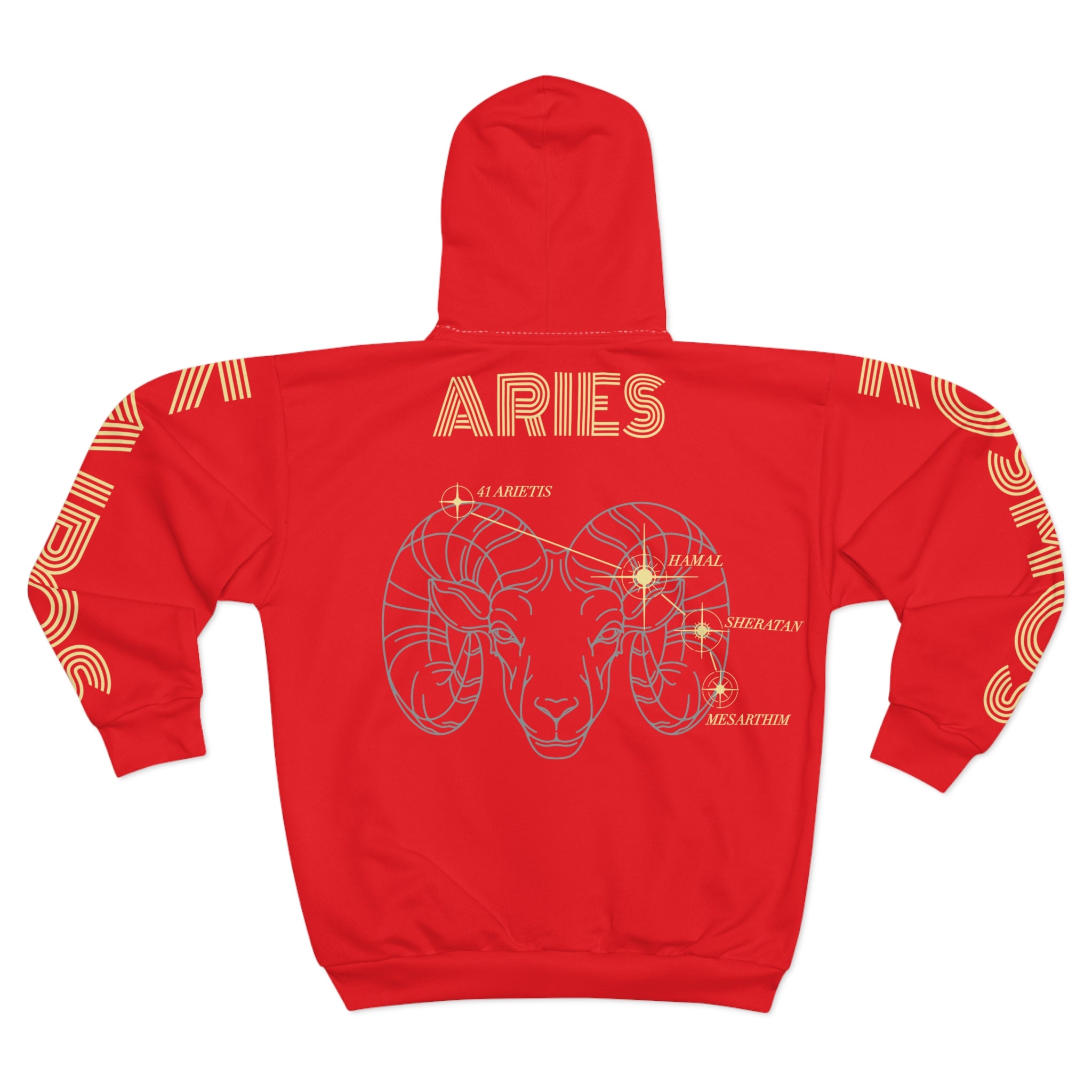 Aether Collection RED Aries Zodiac Zip Hoodie — Ram Constellation Graphic