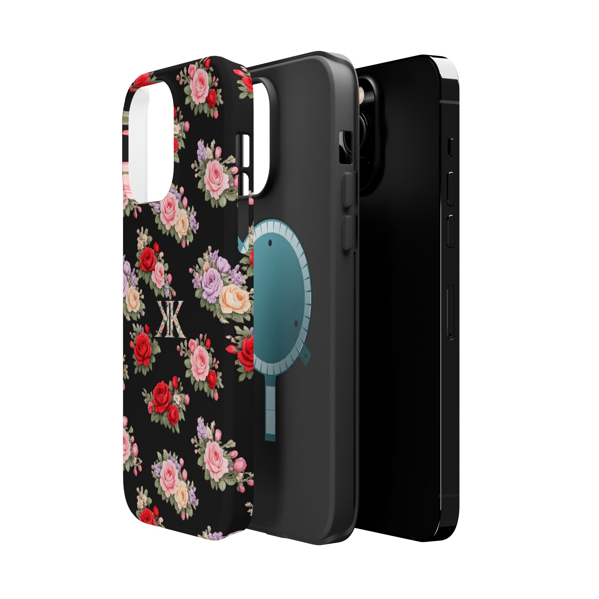 Anthos Collection BLACK Vintage Floral Rose Pattern Magnetic Impact-Resistant Phone Case