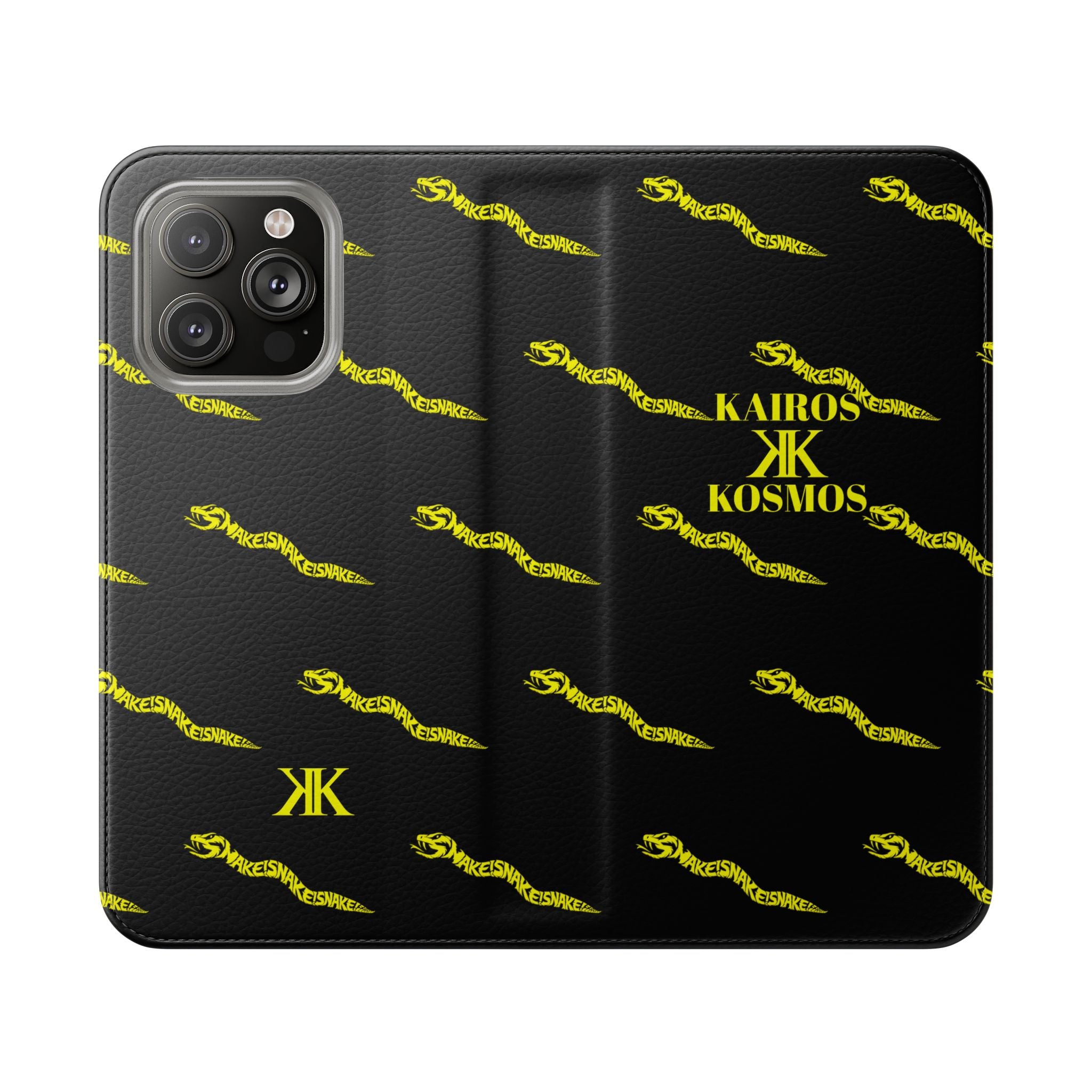 Aspis Collection Flip Case Phone Wallet — Black & Gold Kairos Kosmos Pattern