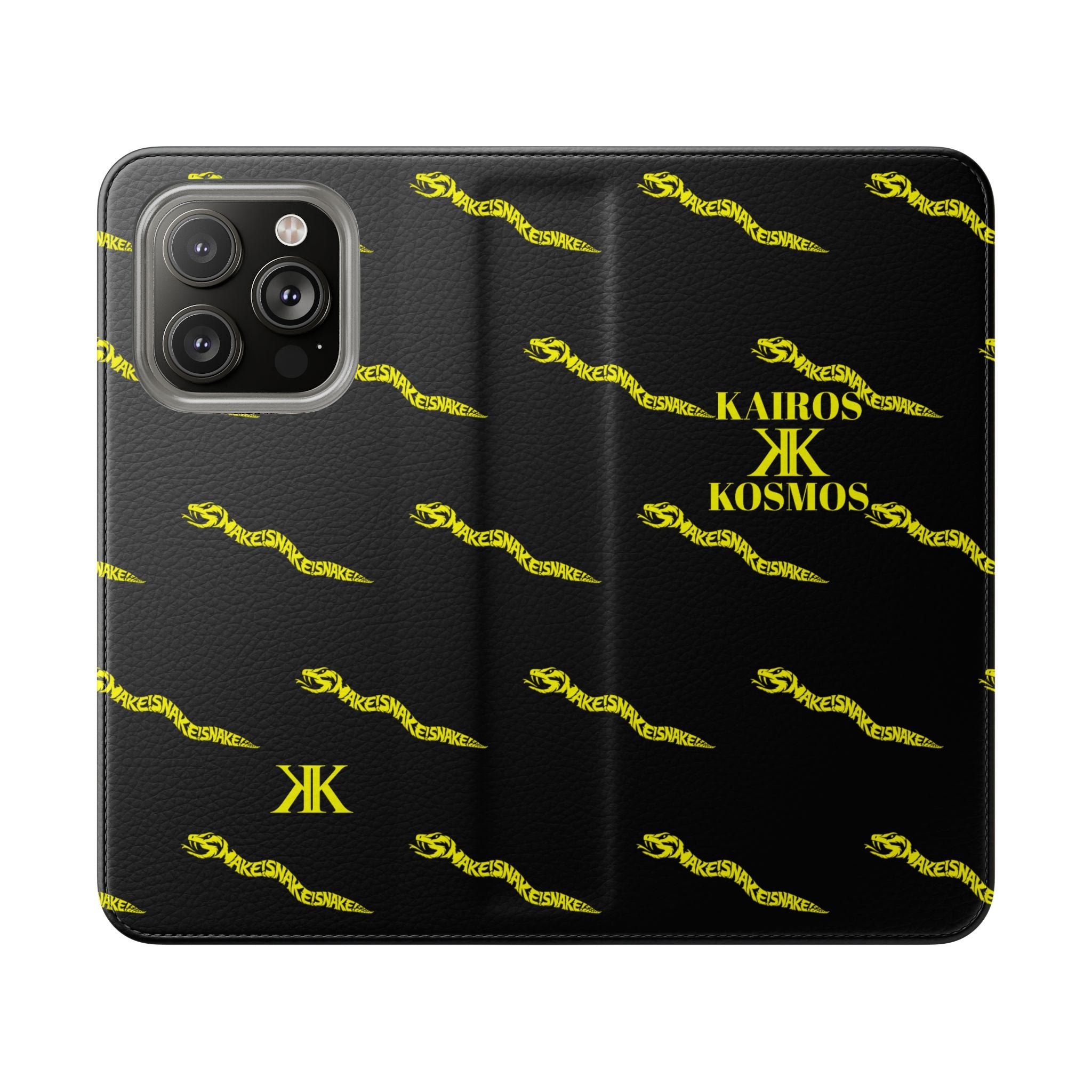 Aspis Collection Flip Case Phone Wallet — Black & Gold Kairos Kosmos Pattern