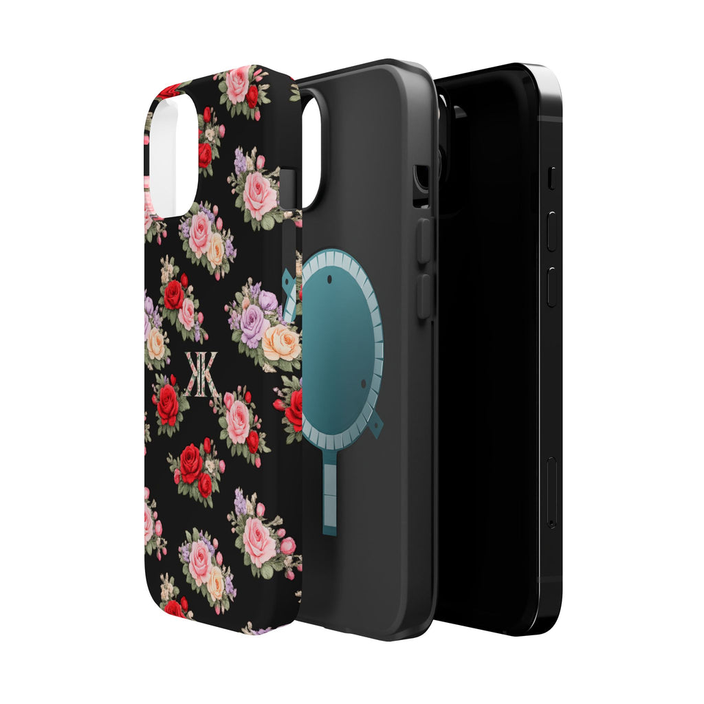 Anthos Collection BLACK Vintage Floral Rose Pattern Magnetic Impact-Resistant Phone Case