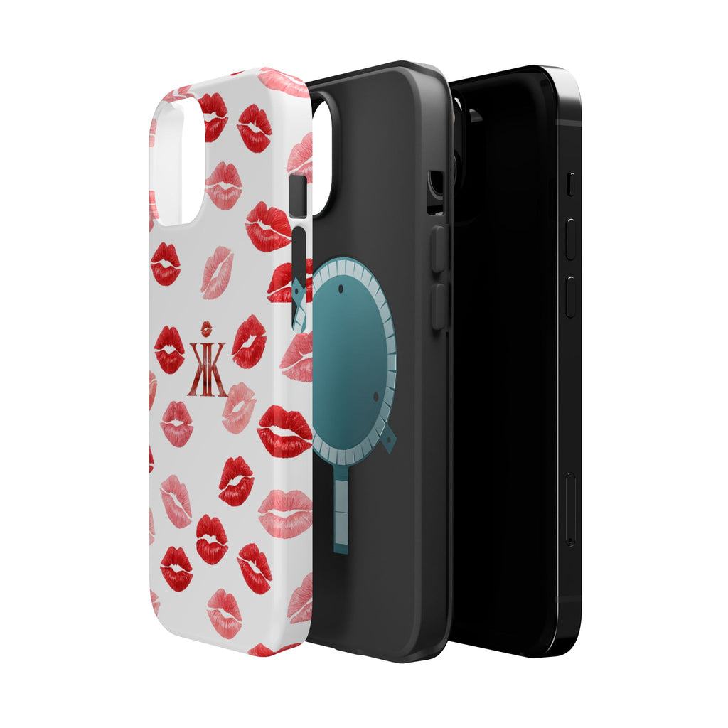 Psyche Collection White - Kiss Pattern Magnetic Impact Phone Case