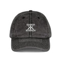 Vintage Embroidered Cap BLACK — Kairos Kosmos Logo Distressed Baseball Hat