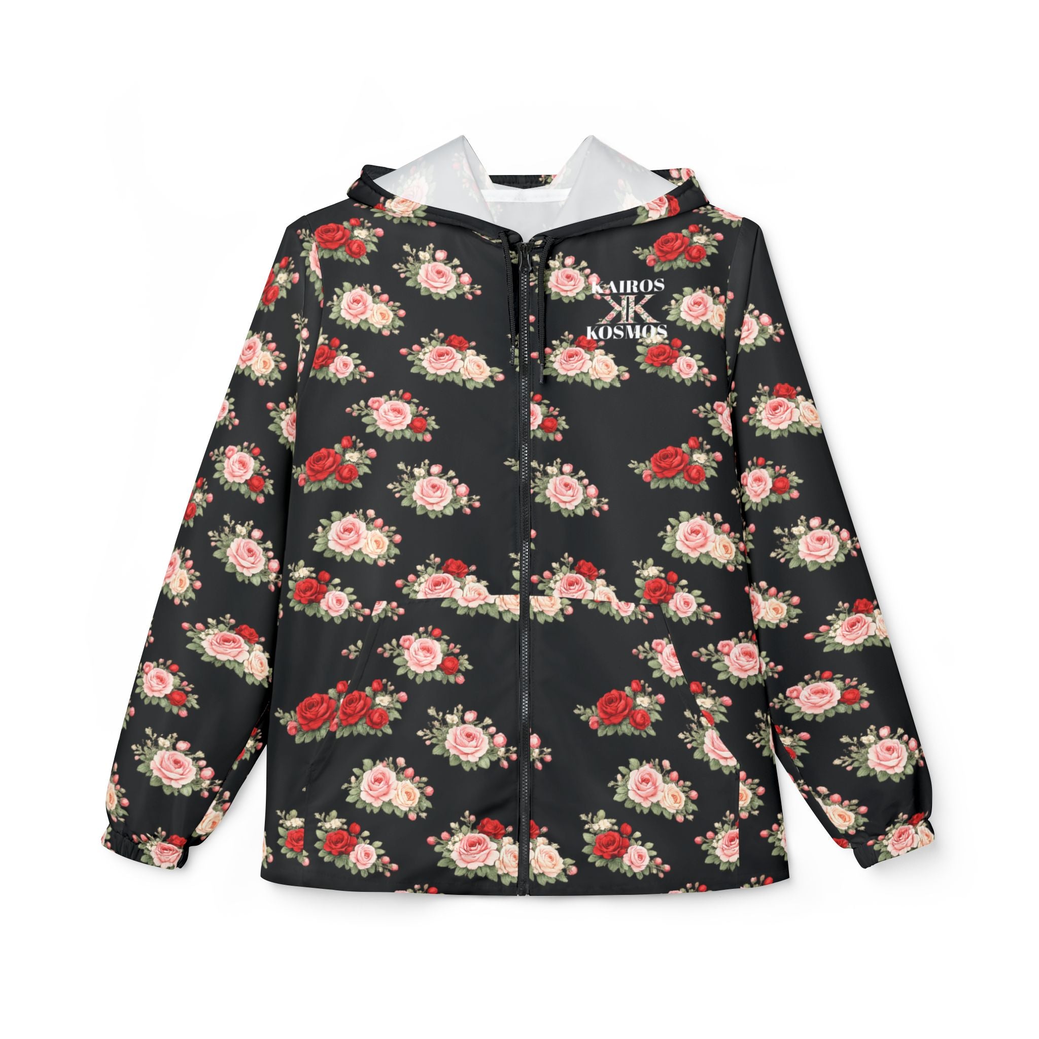 Anthos Collection Black Floral Rose Panel Windbreaker Jacket