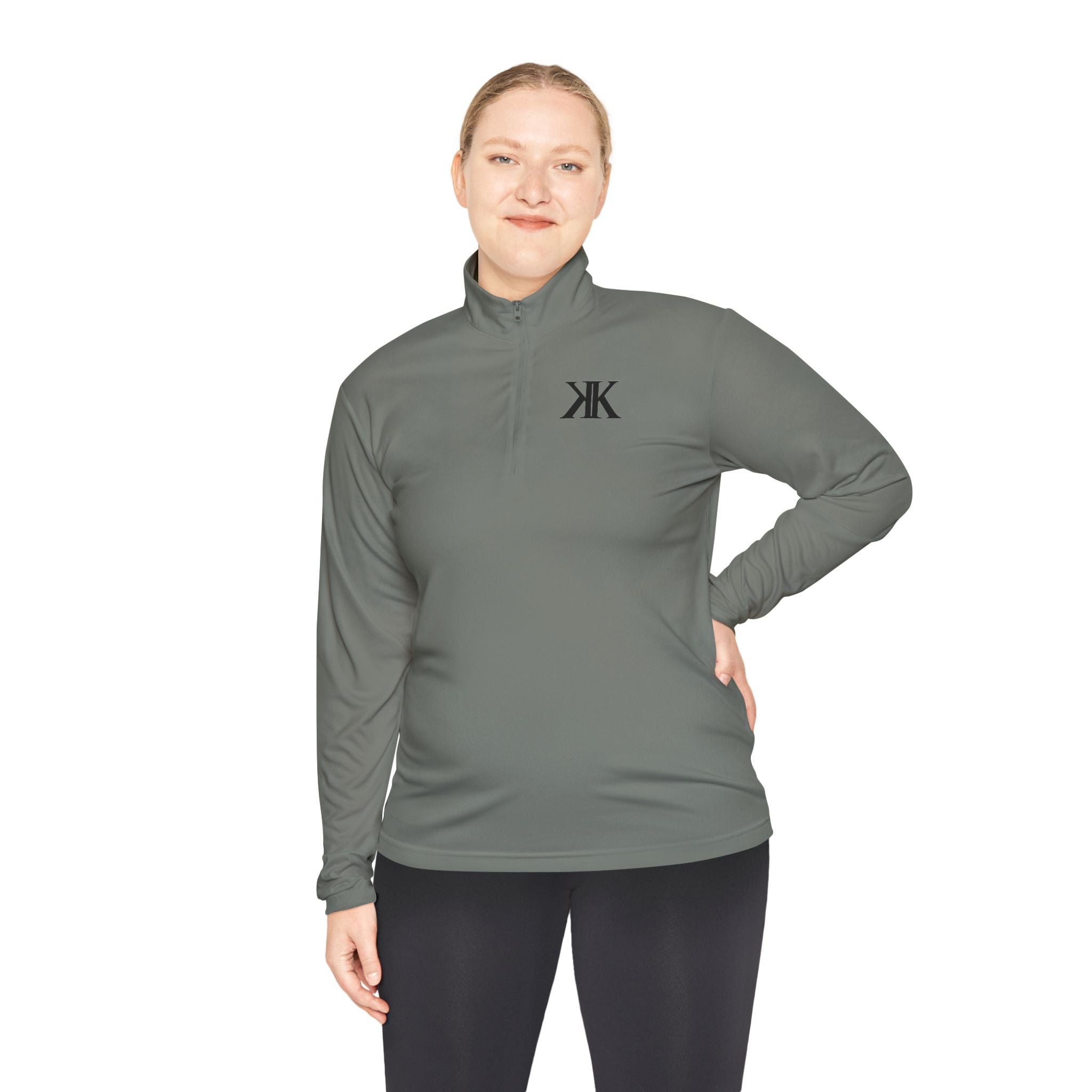 Quarter-Zip Pullover — Minimal Black KK Logo Athletic Pullover