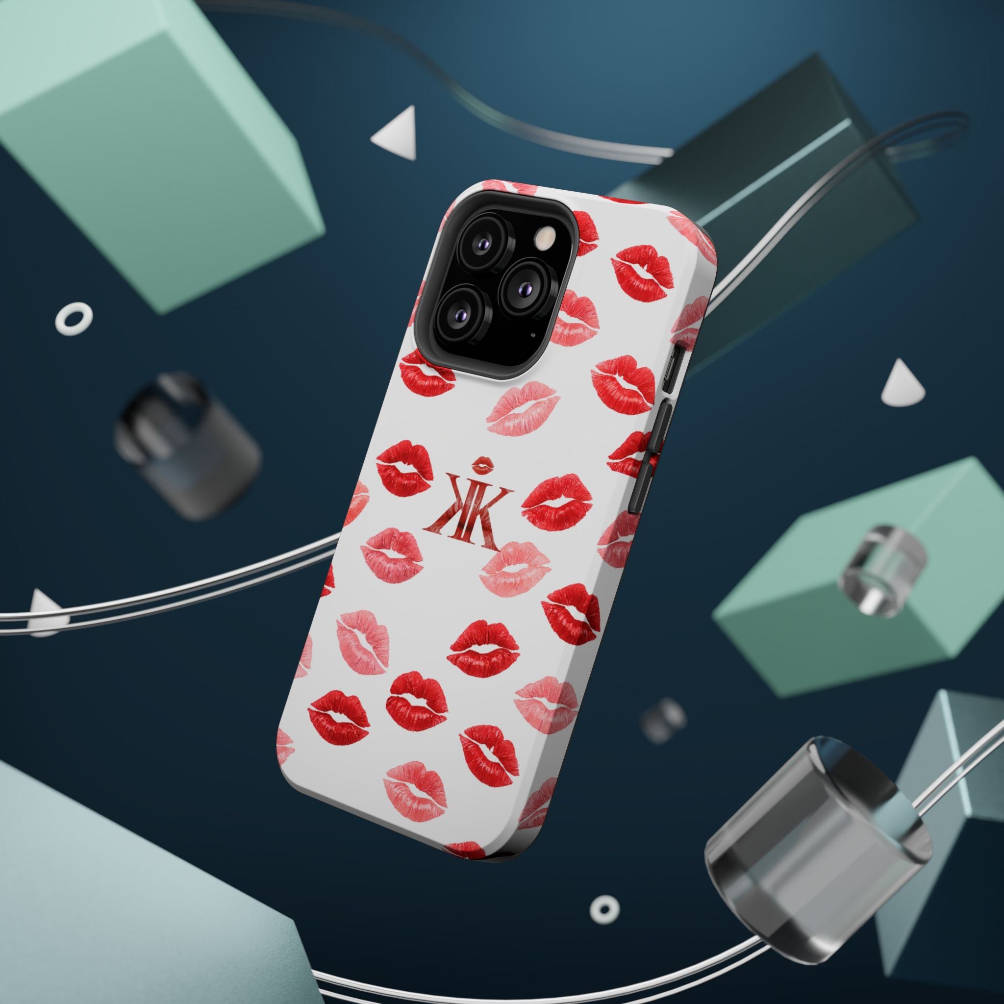 Psyche Collection White - Kiss Pattern Magnetic Impact Phone Case