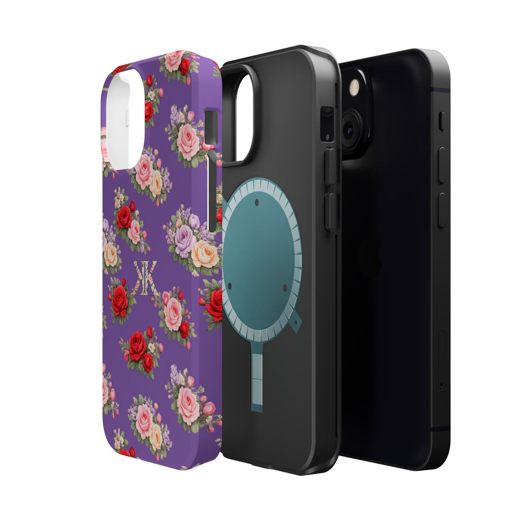 Anthos Collection Light Purple Vintage Floral Rose Pattern Magnetic Impact-Resistant Phone Case