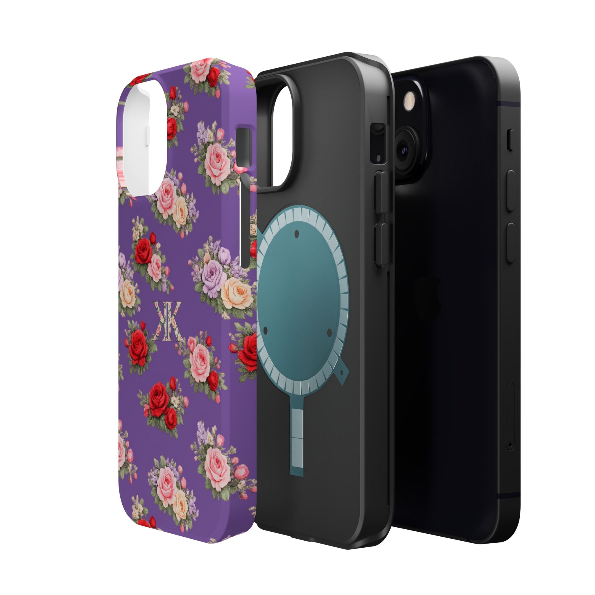 Anthos Collection Light Purple Vintage Floral Rose Pattern Magnetic Impact-Resistant Phone Case