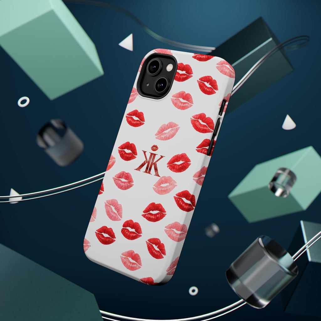 Psyche Collection White - Kiss Pattern Magnetic Impact Phone Case