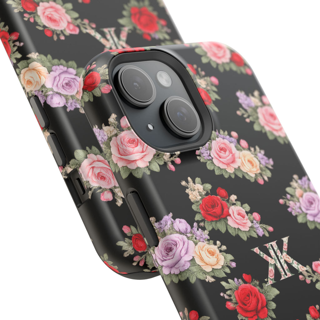 Anthos Collection BLACK Vintage Floral Rose Pattern Magnetic Impact-Resistant Phone Case