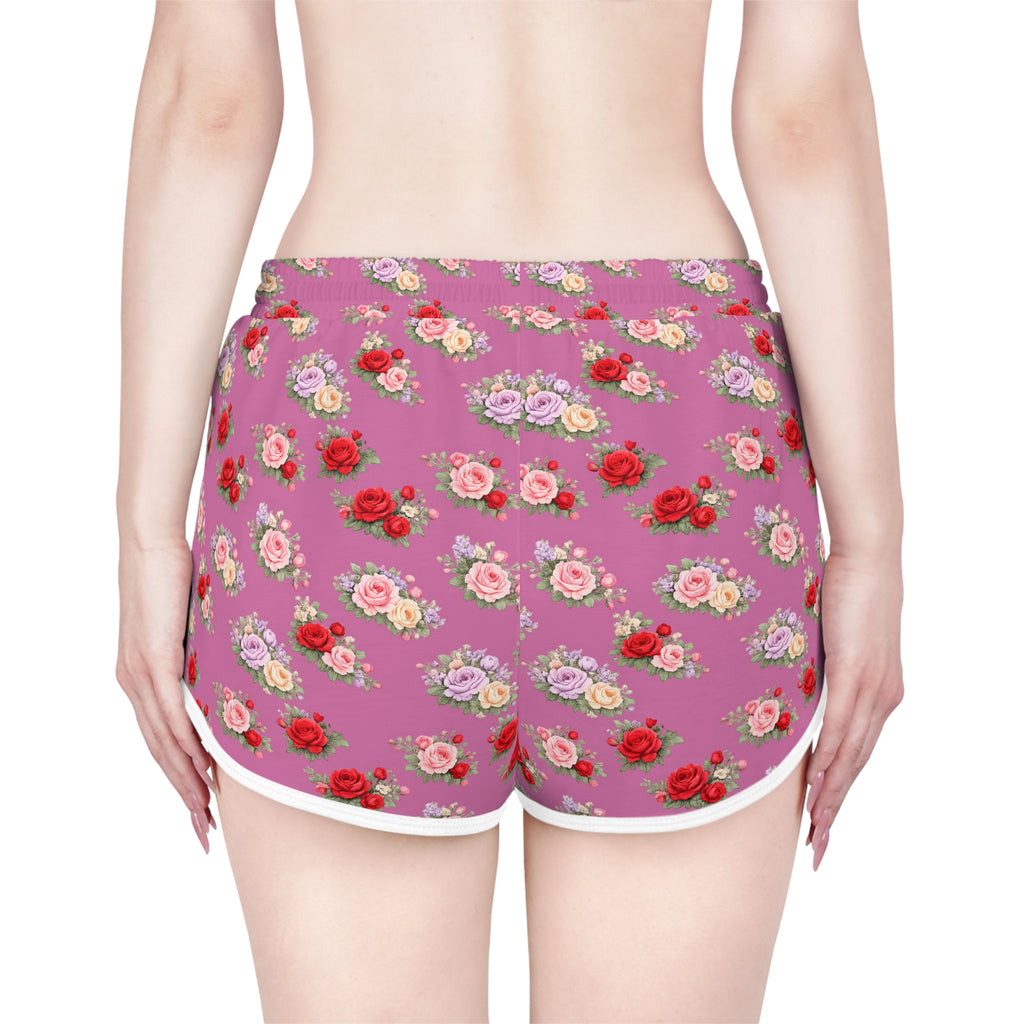 Anthos Collection Light Pink Floral Stretch Women's Relaxed Shorts — Vintage Pink & Red Rose All-Over Print