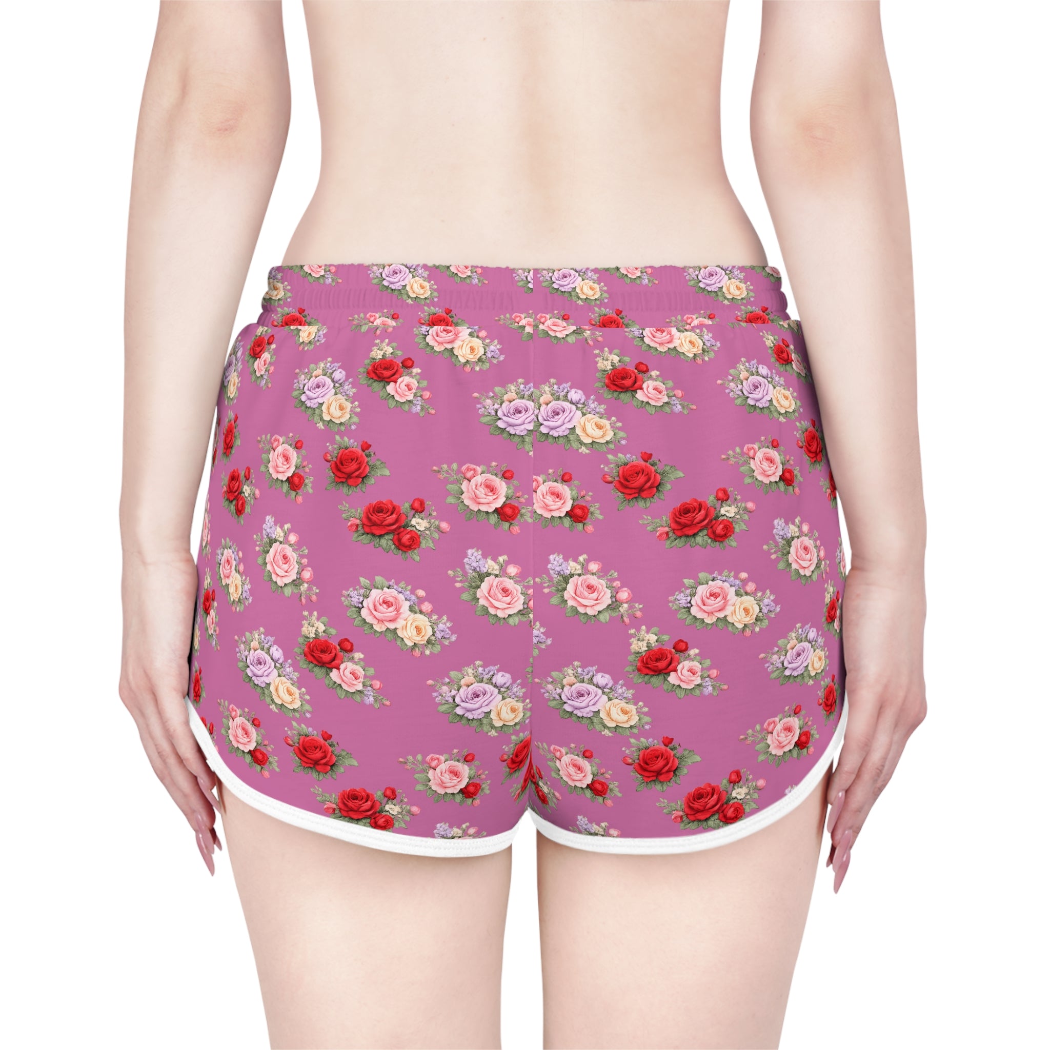 Anthos Collection Light Pink Floral Stretch Women's Relaxed Shorts — Vintage Pink & Red Rose All-Over Print