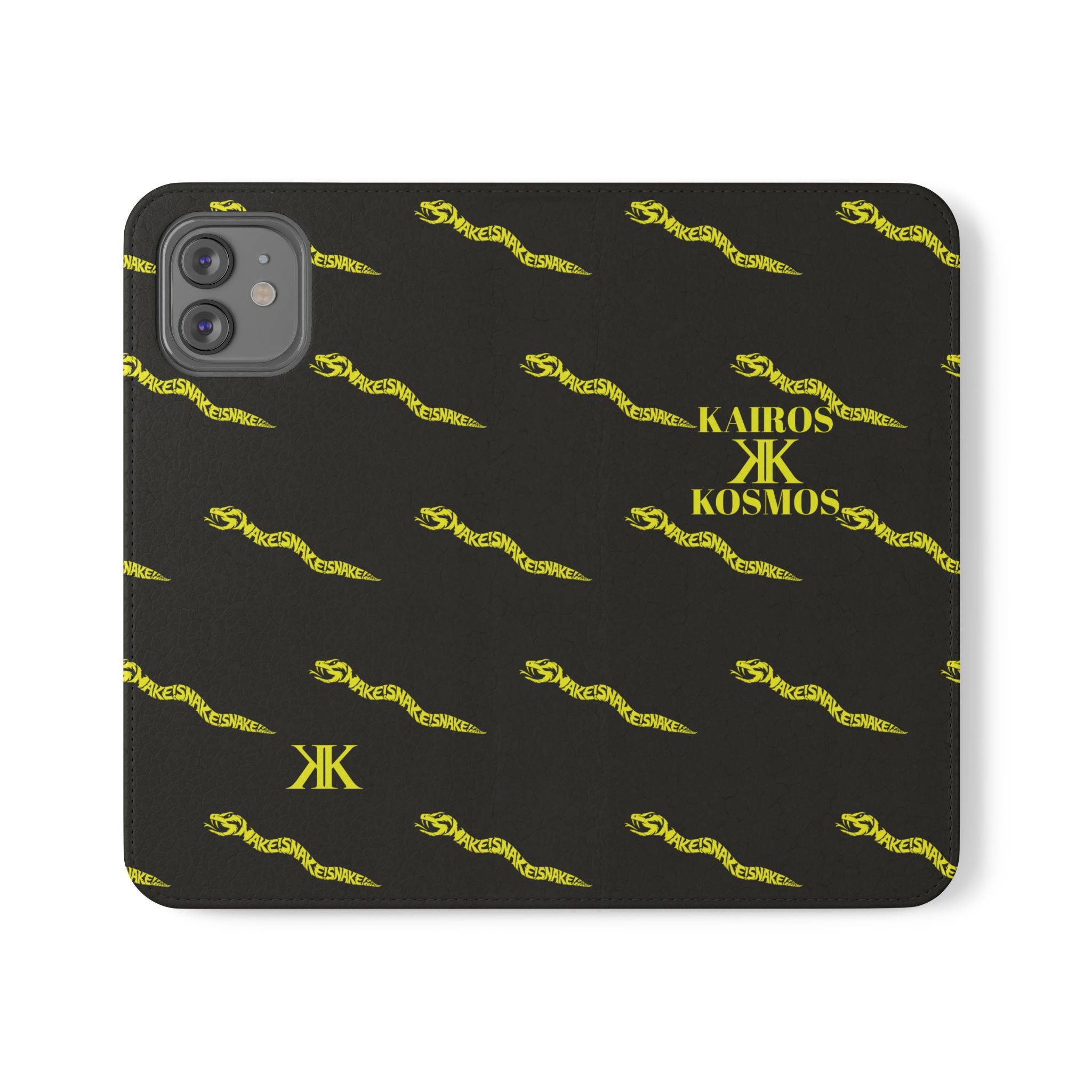 Aspis Collection Flip Case Phone Wallet — Black & Gold Kairos Kosmos Pattern