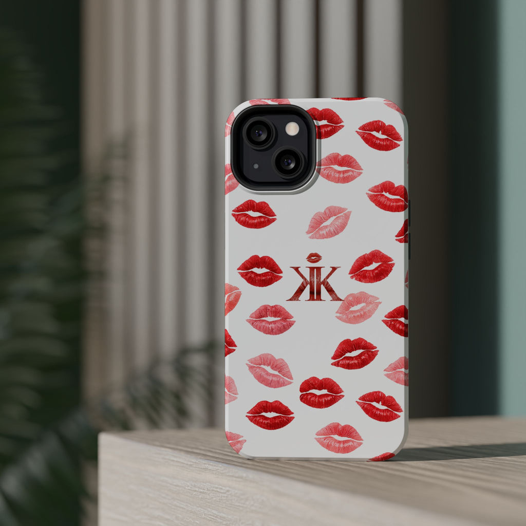 Psyche Collection White - Kiss Pattern Magnetic Impact Phone Case
