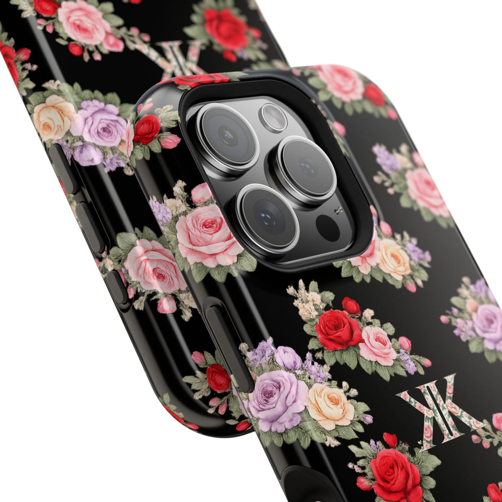 Anthos Collection BLACK Vintage Floral Rose Pattern Magnetic Impact-Resistant Phone Case