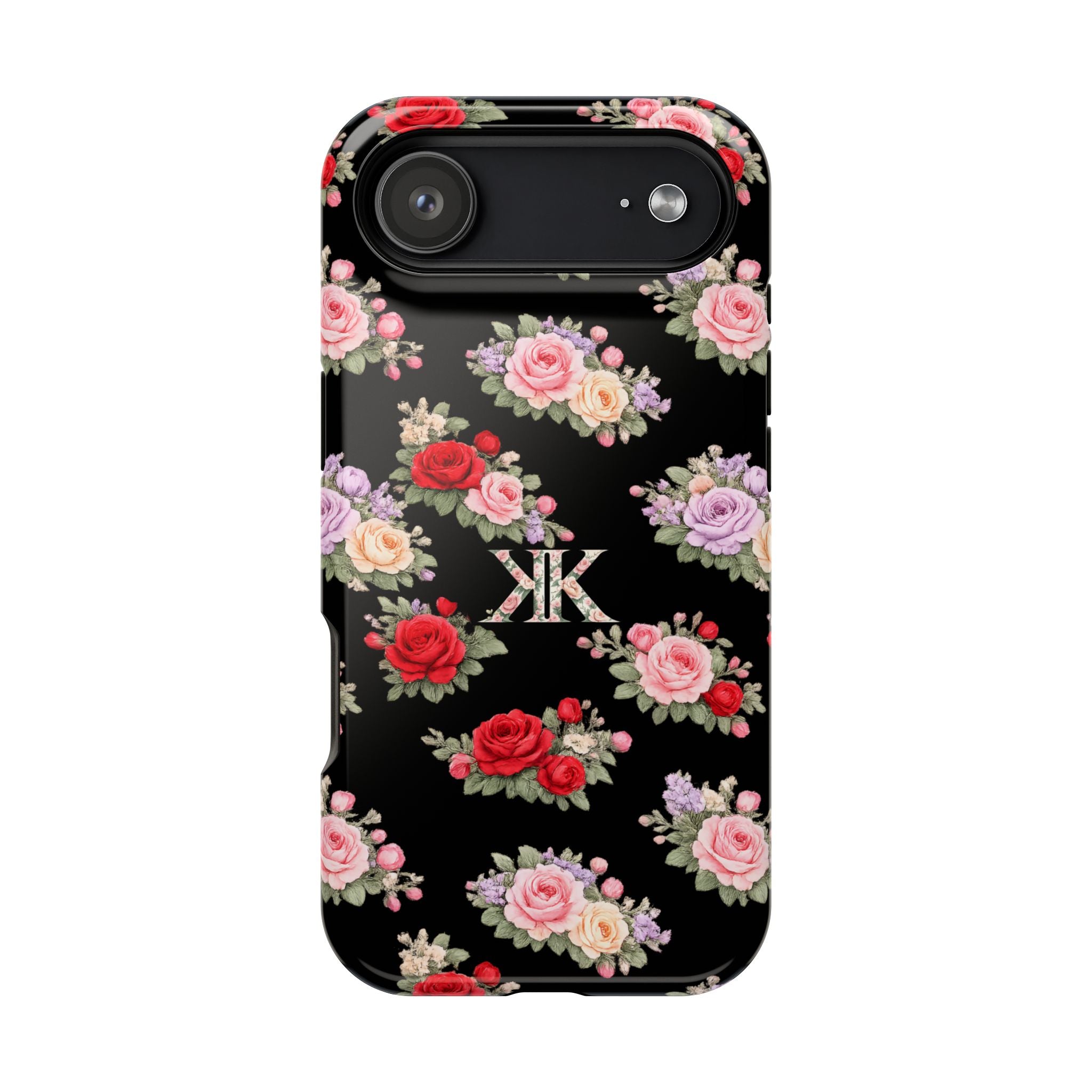 Anthos Collection BLACK Vintage Floral Rose Pattern Magnetic Impact-Resistant Phone Case