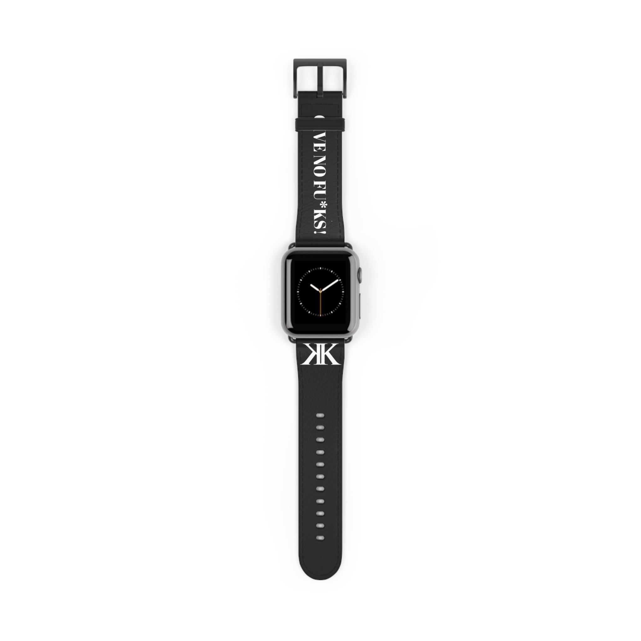 Watch Band BLACK — Leather Strap with "GIVE NO FU*KS!" Text