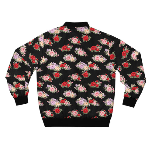 Anthos Collection Floral Rose BLACK Bomber Jacket — Vintage Pink & Red All-Over Print