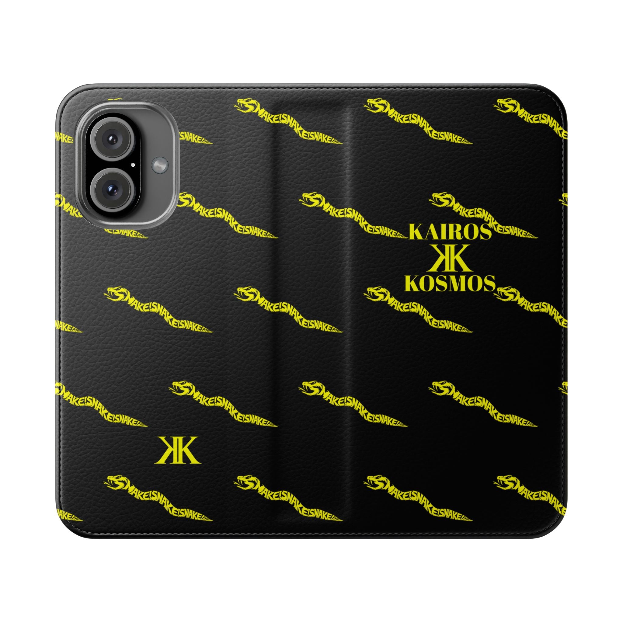 Aspis Collection Flip Case Phone Wallet — Black & Gold Kairos Kosmos Pattern