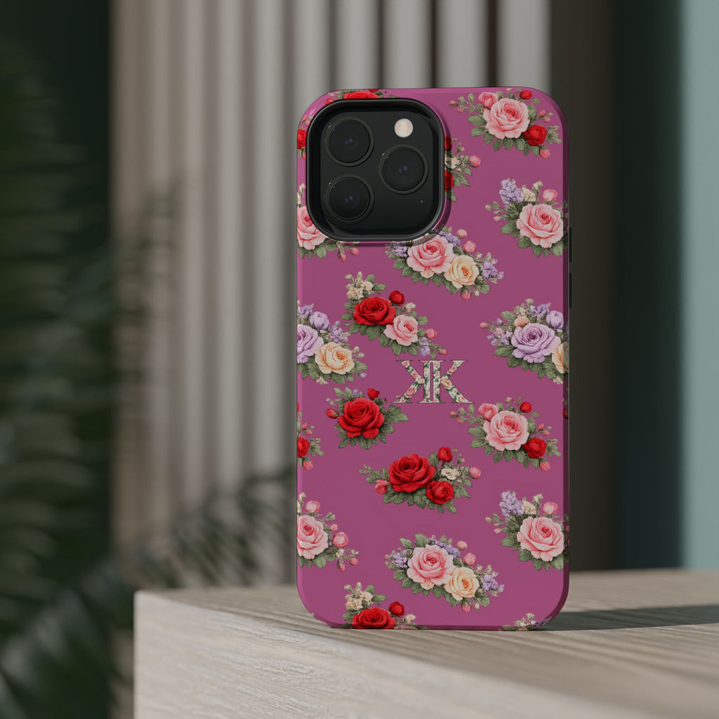 Anthos Collection Light Pink  Vintage Floral Rose Pattern Magnetic Impact-Resistant Phone Case