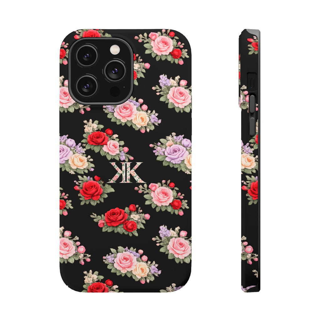 Anthos Collection BLACK Vintage Floral Rose Pattern Magnetic Impact-Resistant Phone Case
