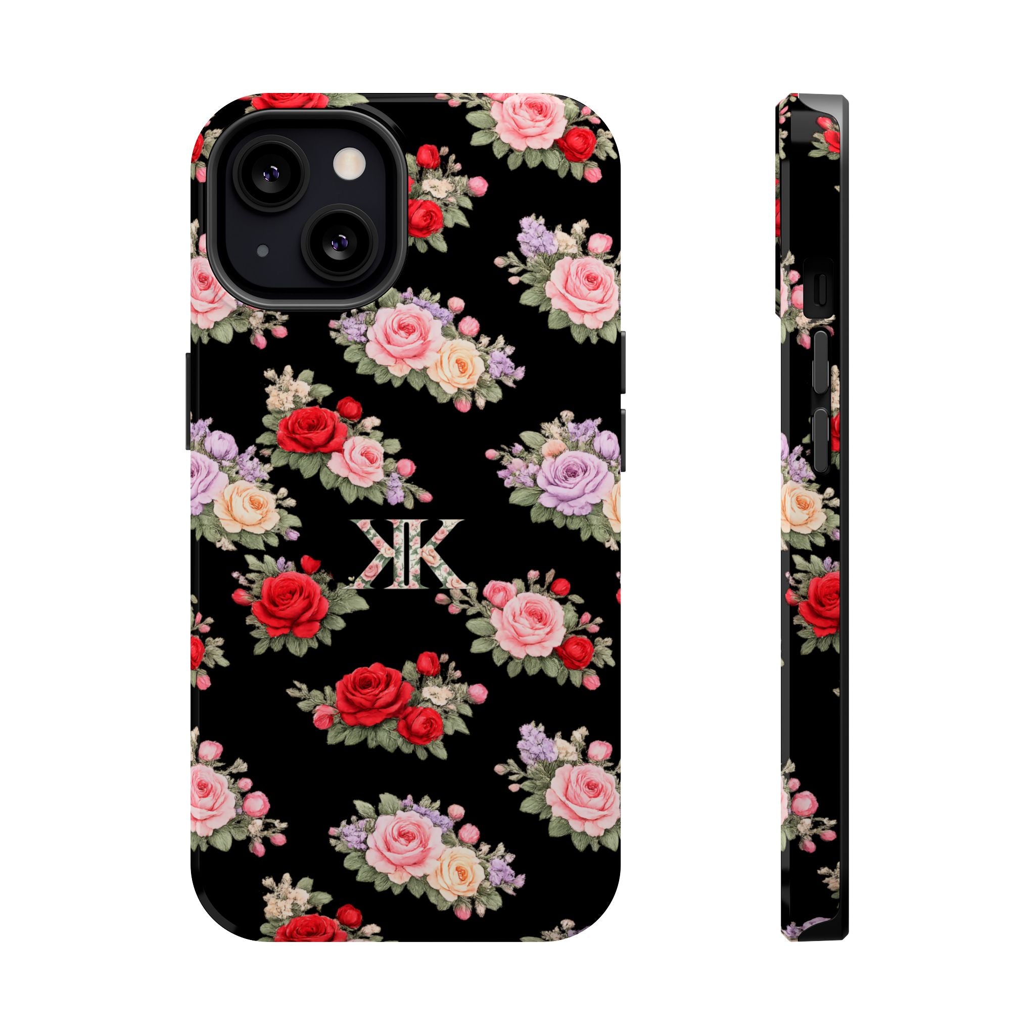 Anthos Collection BLACK Vintage Floral Rose Pattern Magnetic Impact-Resistant Phone Case