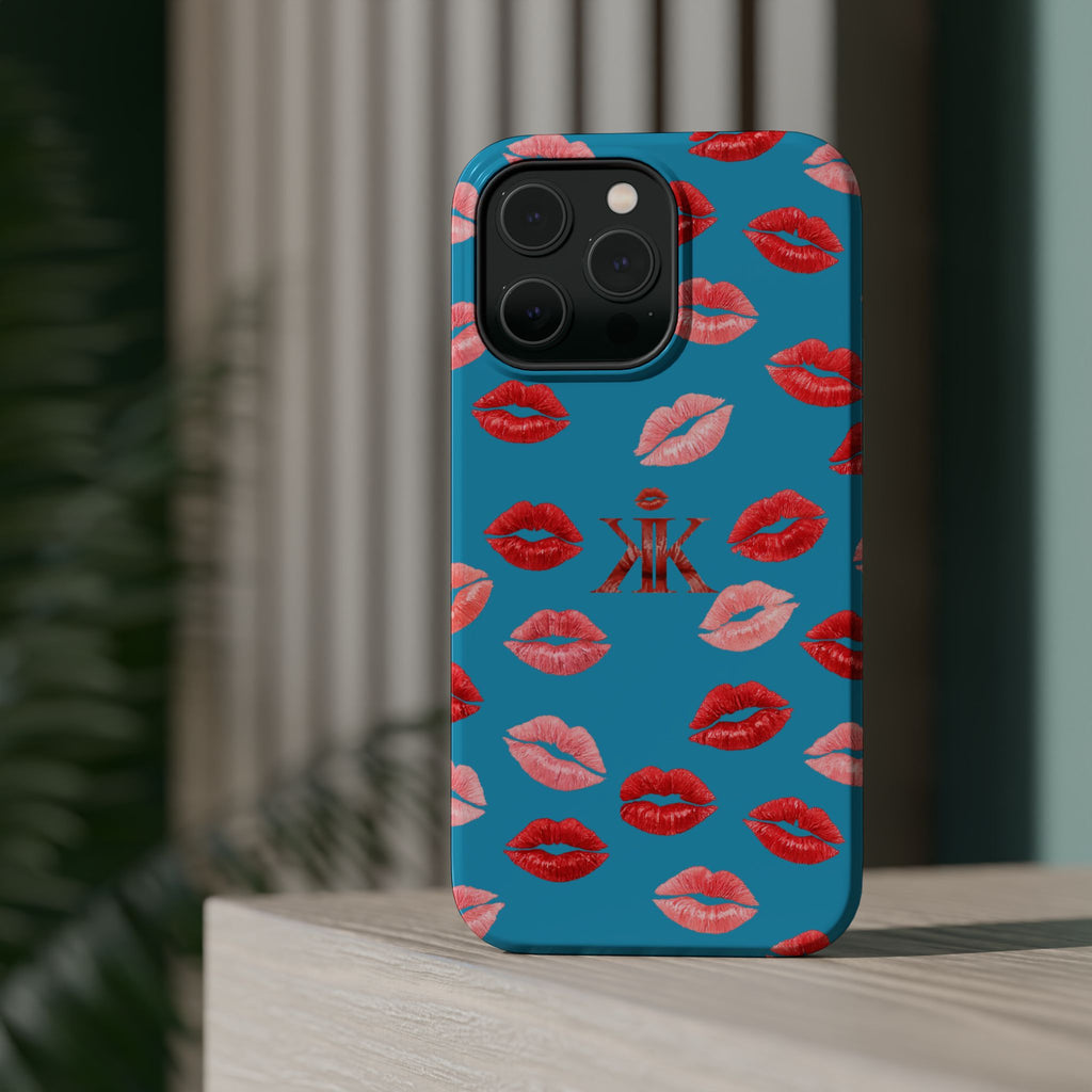 Psyche Collection Turquoise - Kiss Pattern Magnetic Impact Phone Case