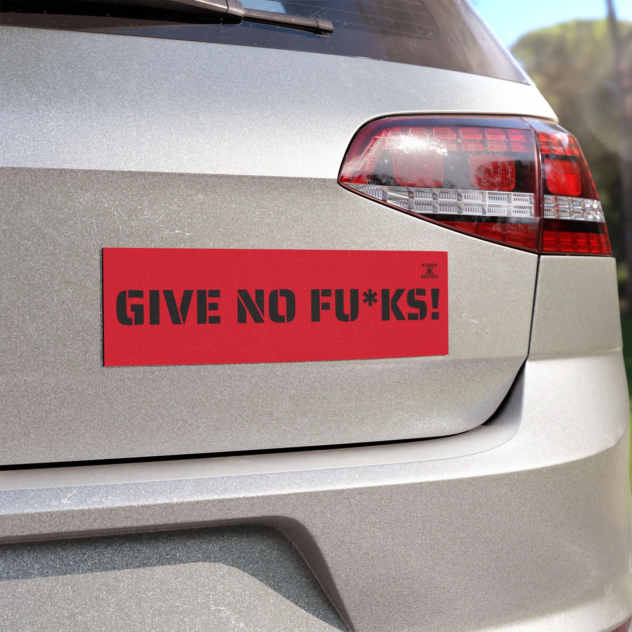 Kairos Kosmos Car Magnet RED — "GIVE NO FU*KS!" Bold Black Vinyl Décor