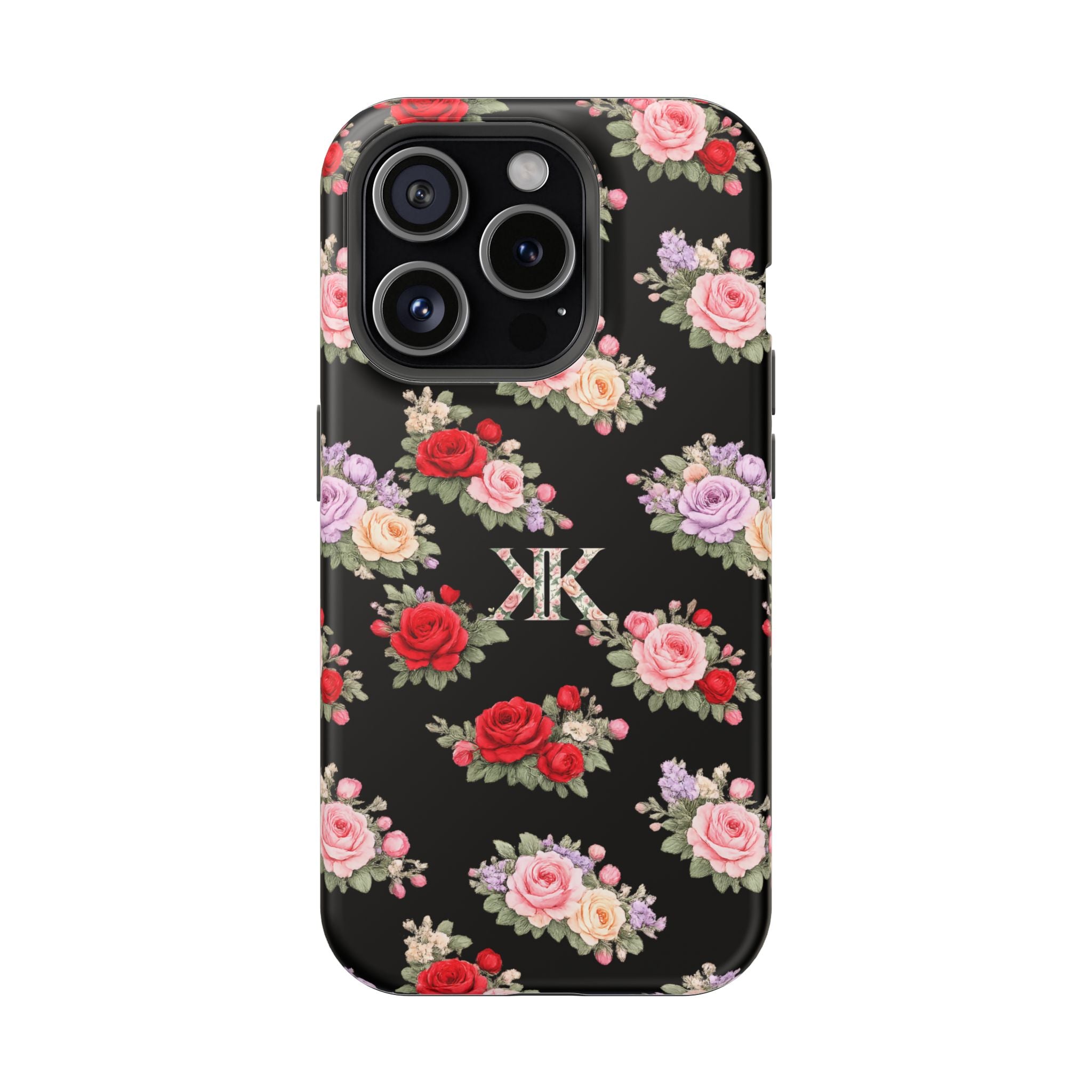 Anthos Collection BLACK Vintage Floral Rose Pattern Magnetic Impact-Resistant Phone Case