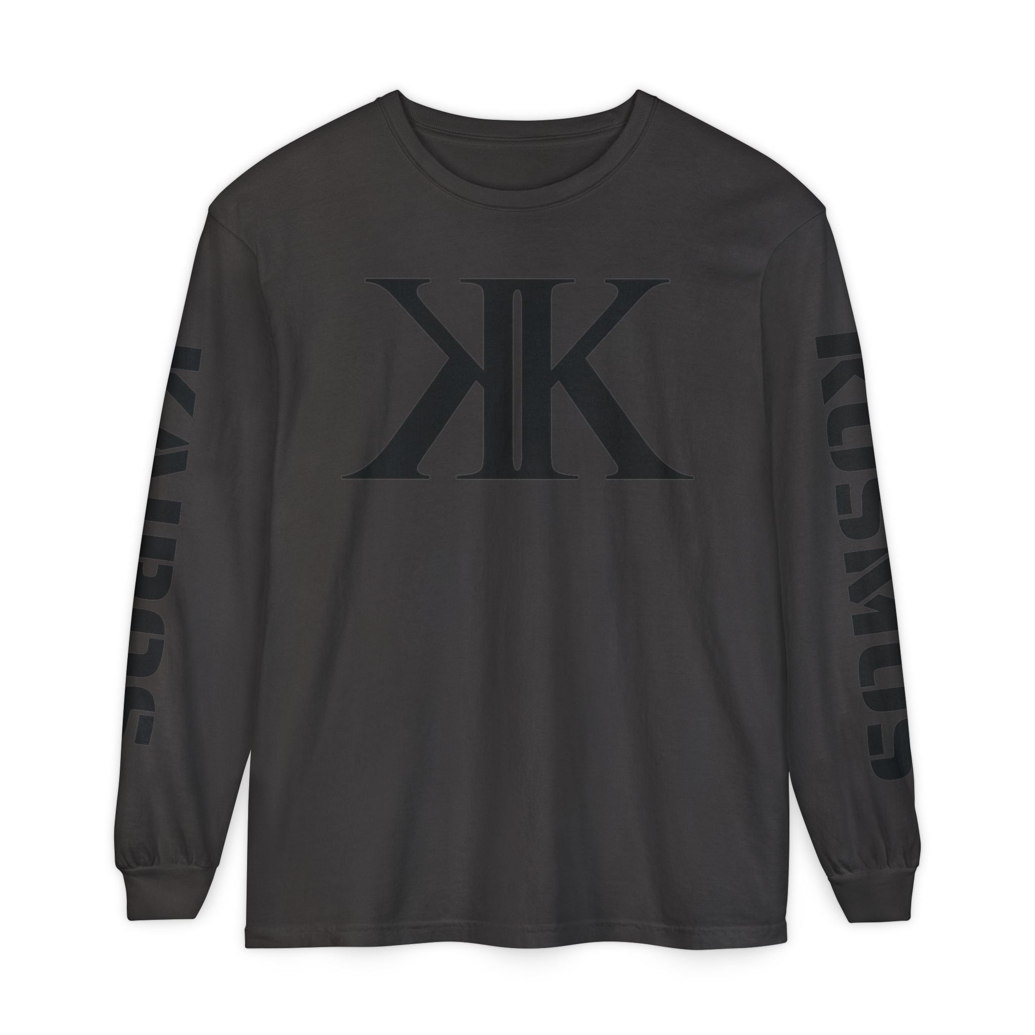 KOSMOS Monogram Uni-Sex Long Sleeve Tee — Bold Black Logo Sleeve Shirt