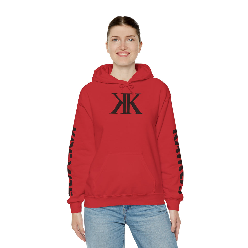 KAIROS KOSMOS Logo Hoodie RED — Minimalist Black Emblem Pullover