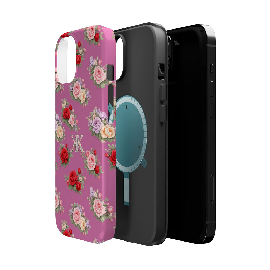 Anthos Collection Light Pink  Vintage Floral Rose Pattern Magnetic Impact-Resistant Phone Case