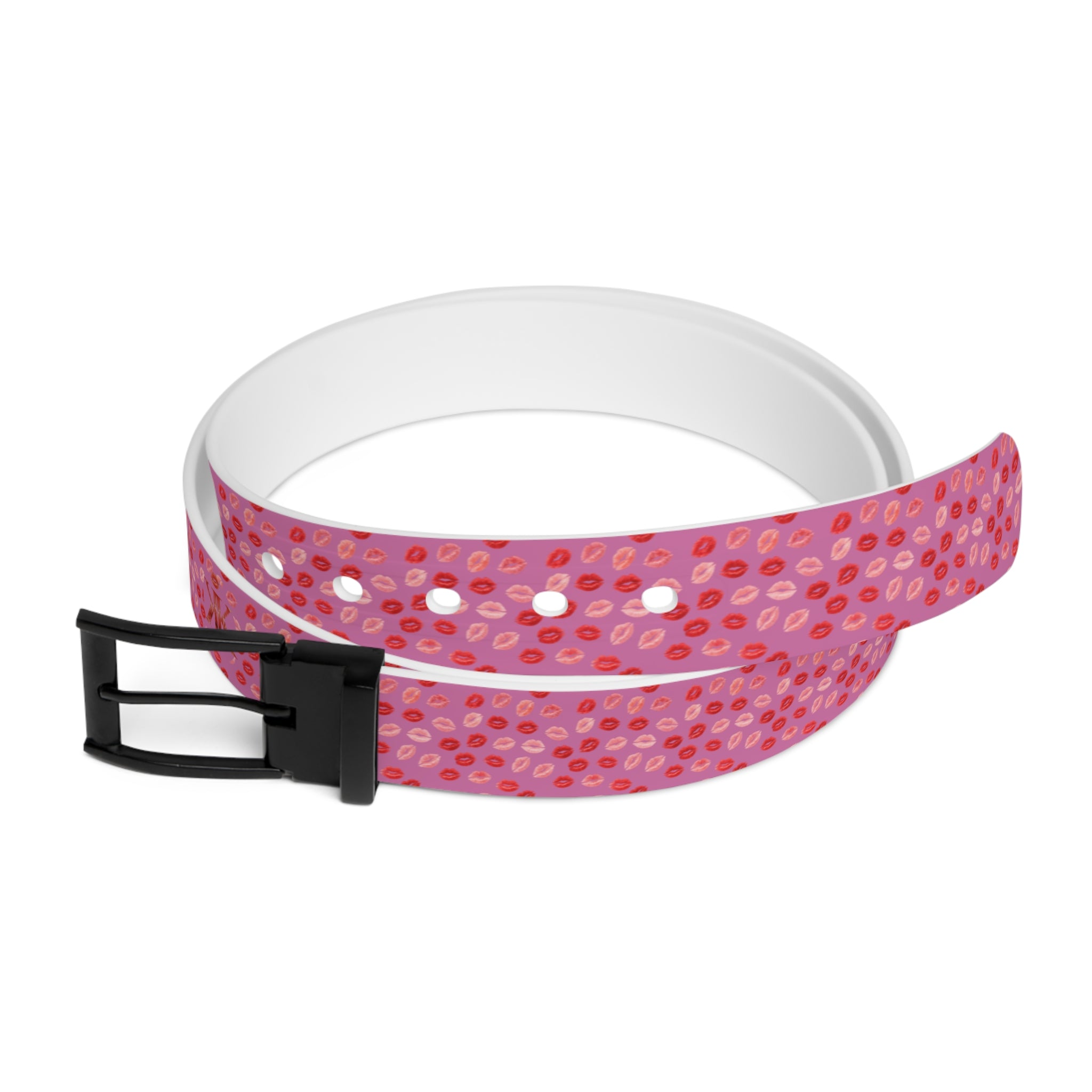 Psyche Collection Women's Light Pink, Pink And Red Lip Print Belt – Cute Kiss Pattern Fashion Belt
