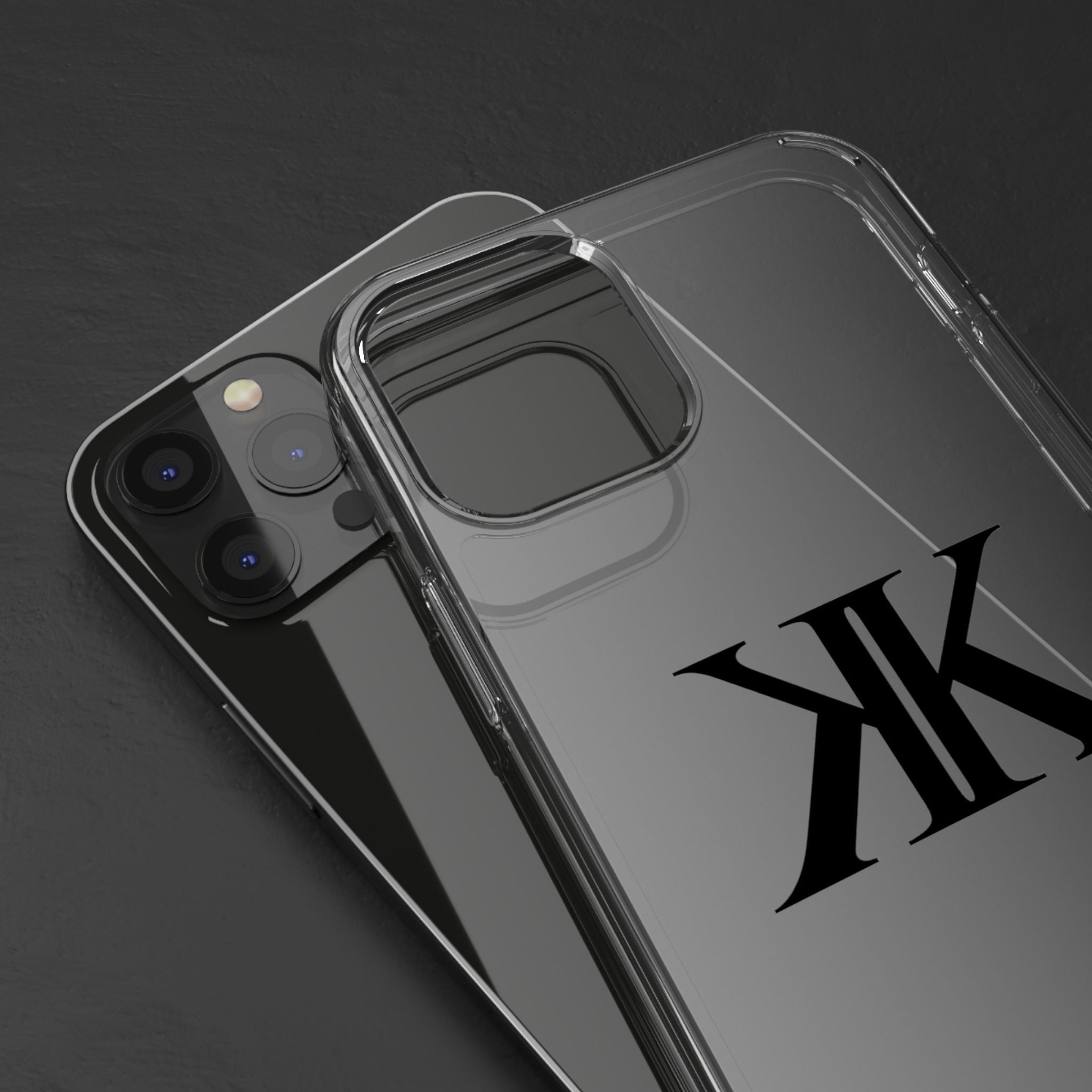 Kairos Kosmos Clear Phone Case — Minimal Black KK Monogram