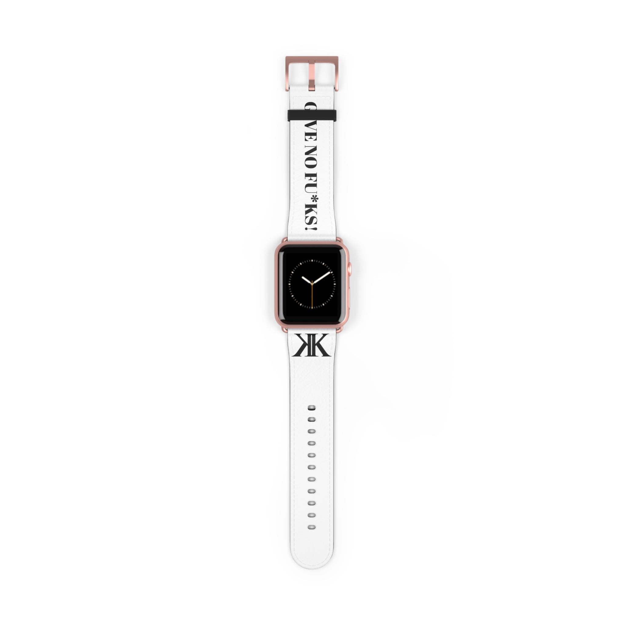 Watch Band — White Leather Strap with "GIVE NO FU*KS!" Text