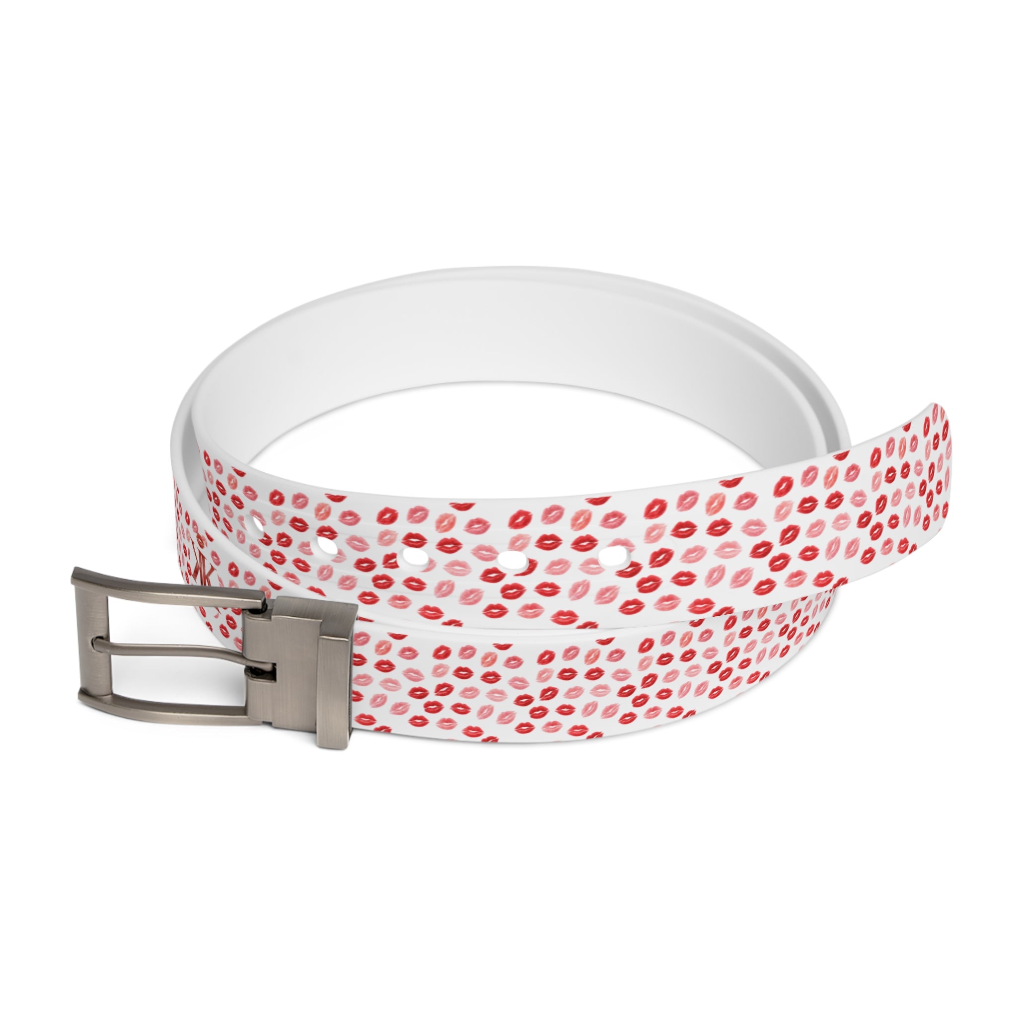 Psyche Collection Women's White Pink And Red Lip Print Belt – Cute Kiss Pattern Fashion Belt