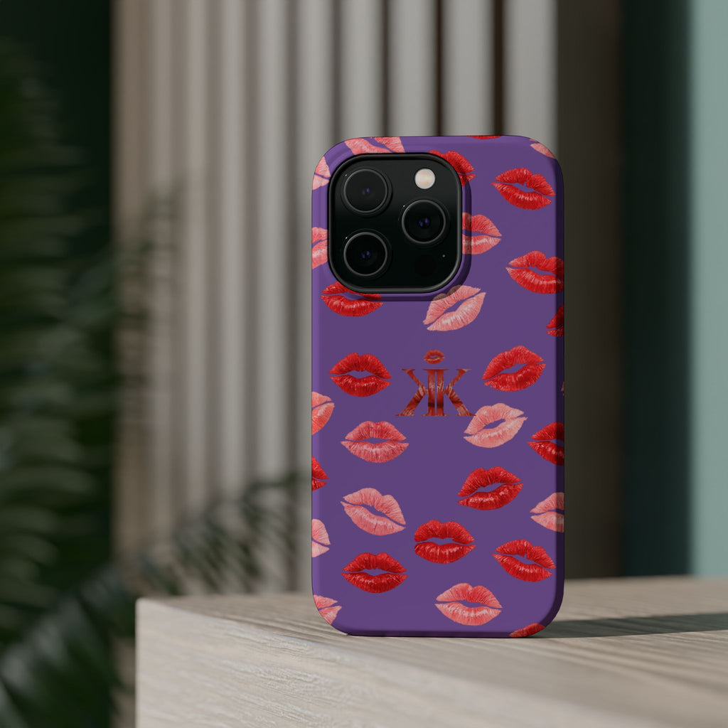 Psyche Collection Light Purple - Kiss Pattern Magnetic Impact Phone Case