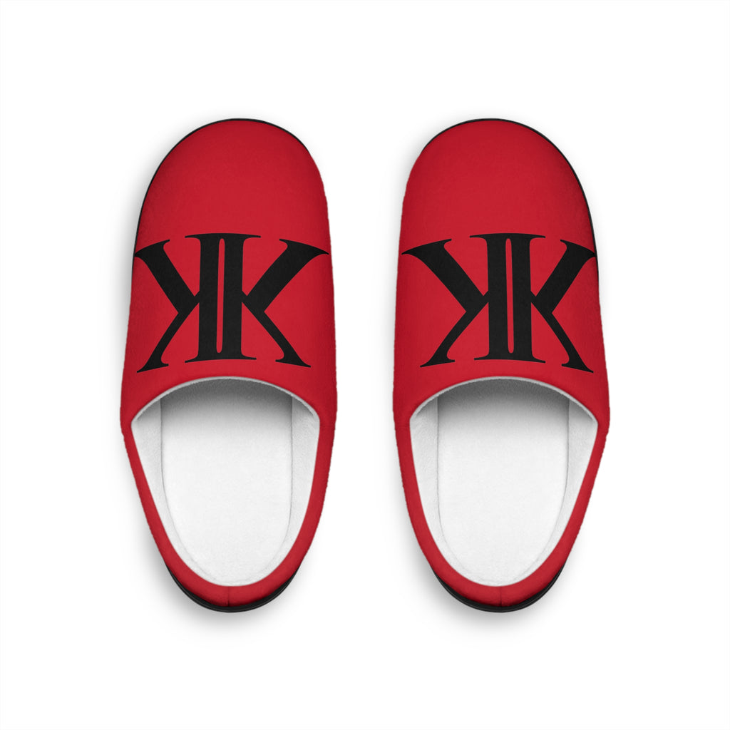 Men's RED Indoor Slippers with Bold Black 'KK' Monogram — Cozy House Shoes