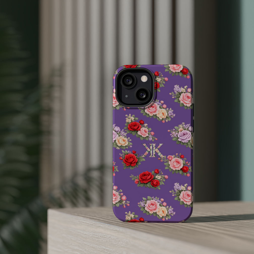 Anthos Collection Light Purple Vintage Floral Rose Pattern Magnetic Impact-Resistant Phone Case