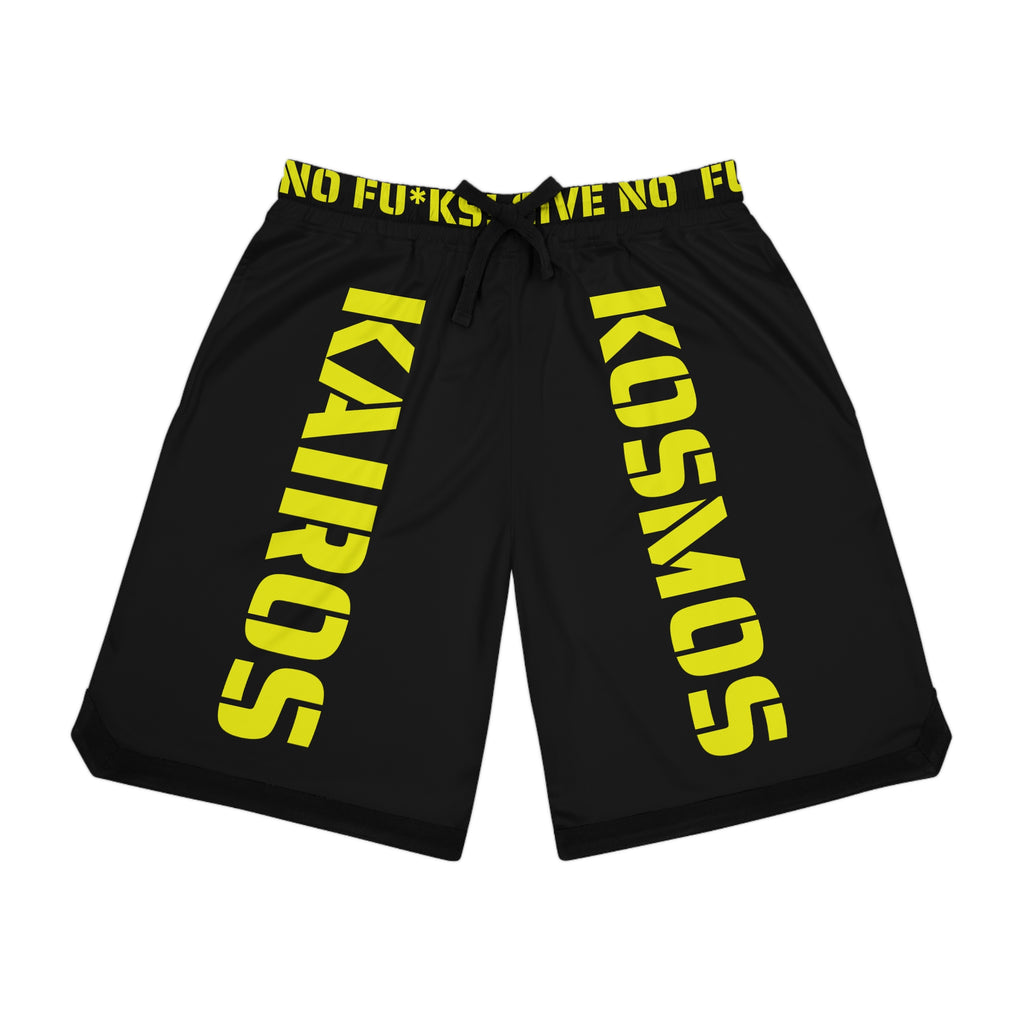 Kairos Kosmos Basketball Shorts BLACK — Bold 'KOSMOS' Graphic Athletic Shorts