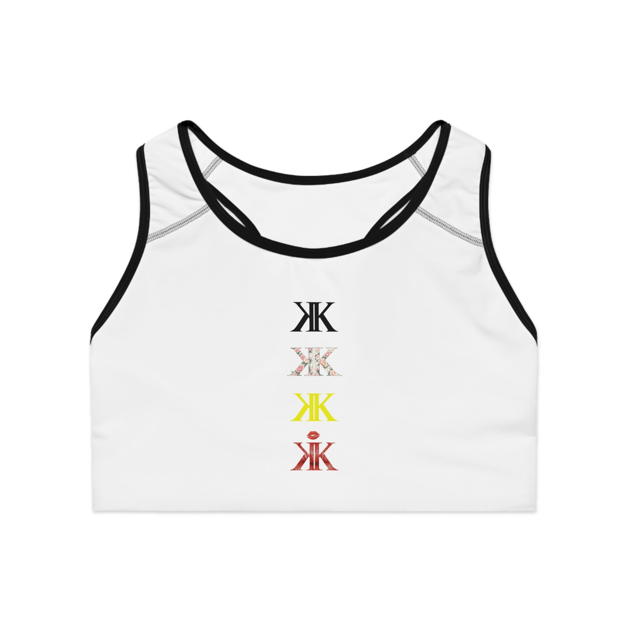 Sigil Collection Minimalist Stacked Logo Sports Bra — Colorful Monogram Activewear