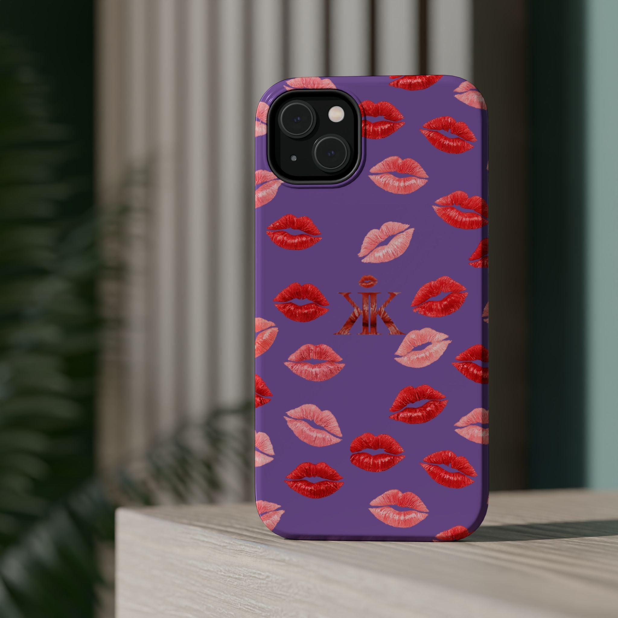 Psyche Collection Light Purple - Kiss Pattern Magnetic Impact Phone Case